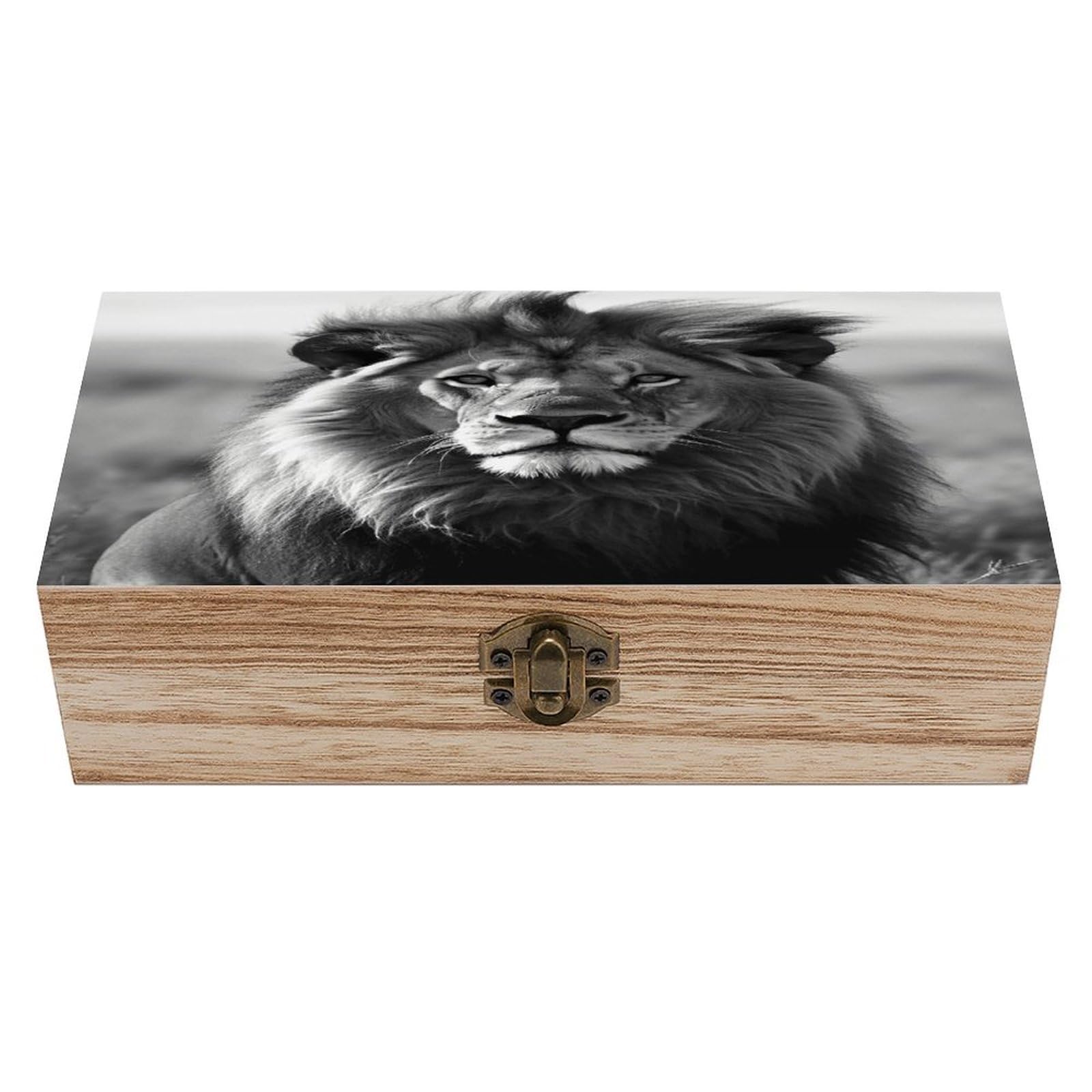 VstaDank African Lion Black And White Wooden Storage Box Decorative Jewelry Case with Lids Exquisite Wood Box Letters Gifts Acacia Wood Boxes Fashion Wooden Keepsake Boxes for Men Women