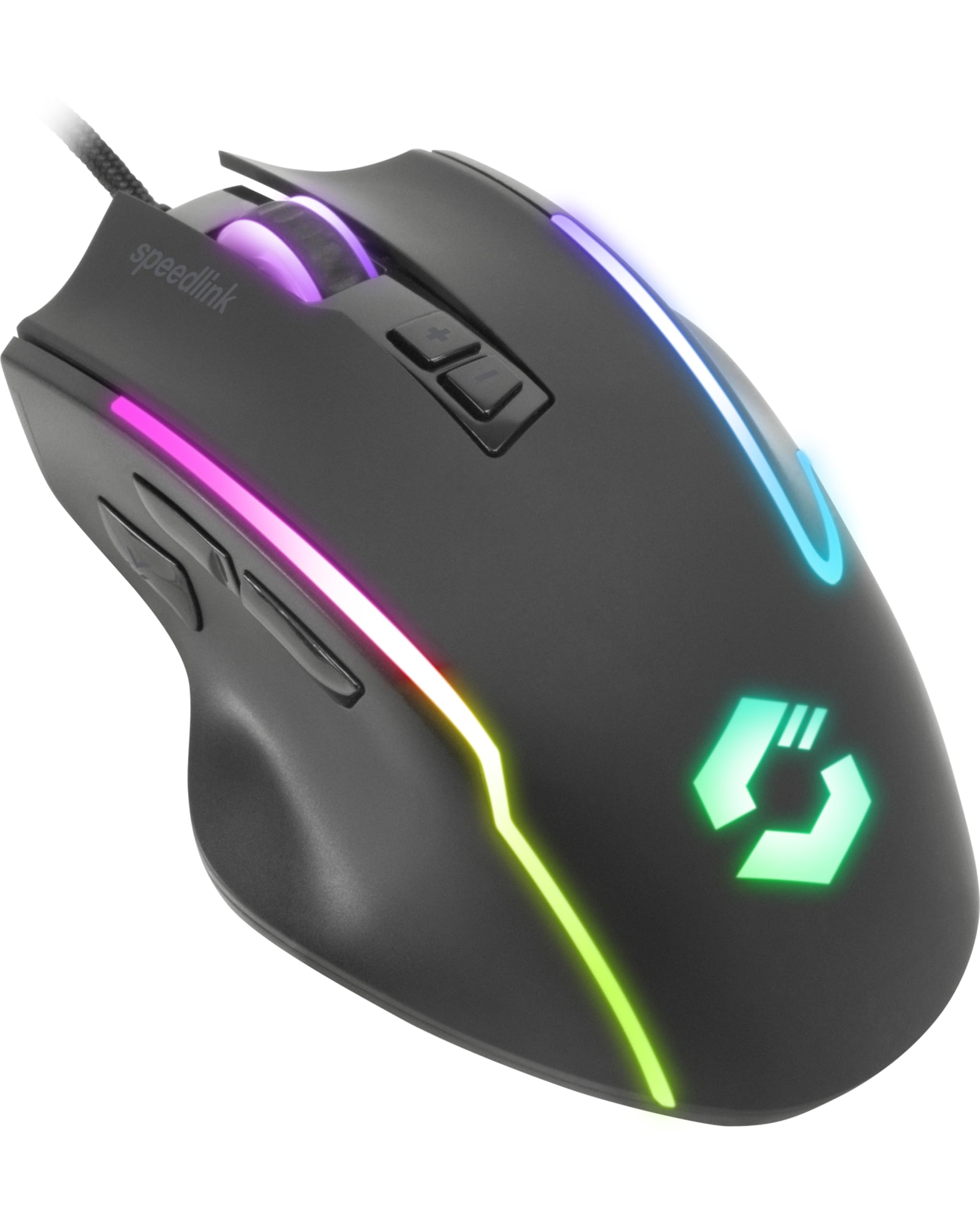 Speedlink DECUS NX - RGB Gaming Maus mit Kabel, bis 12800dpi, Programmierbar, Dauerfeuer Taste, USB kabelgebunden ummantelt, 1000Hz Pollingrate, schwarz