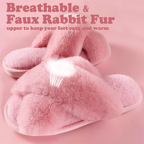 Miniatura 3 de Ankis Pantuflas mullidas para mujer, 2 pares de pantuflas acogedoras, suaves, cómodas, relajantes, esponjosas, banda cruzada, puntera abierta,