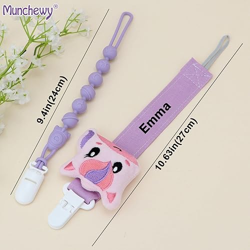 Miniatura 4 de Munchewy Clip personalizado para chupete con nombre, correa personalizable con nombre para niños y niñas, estilos Binkie, mordedores de bebé,