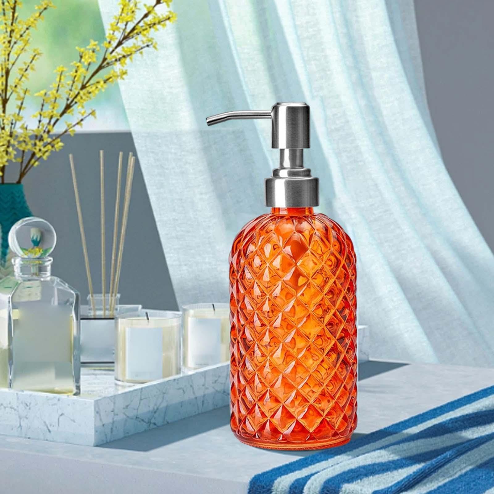 Set di 5 dispenser di sapone in vetro con pompa in acciaio inox 304 per lavanderia, hotel, cucina, arancione, 20 x 7 cm