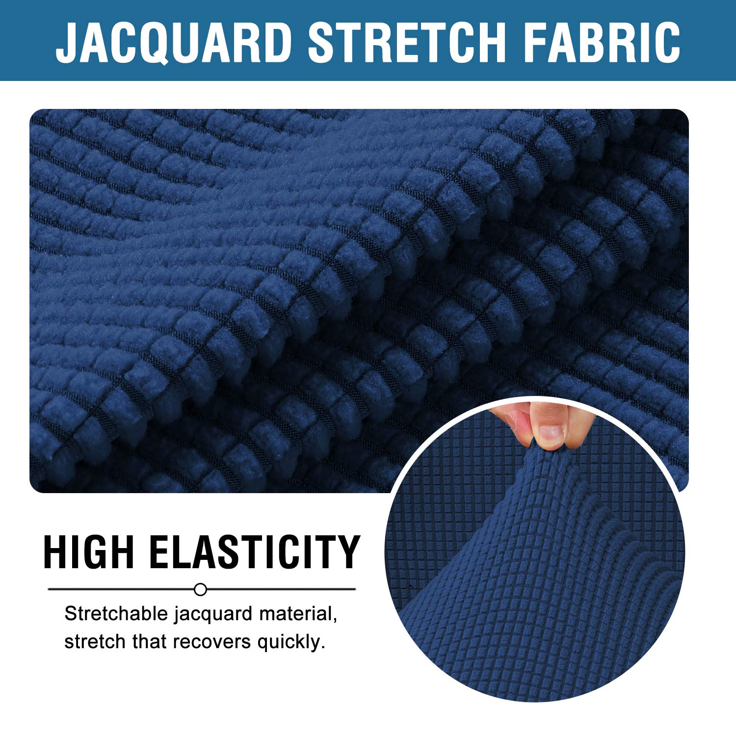 H.VERSAILTEX 2 Piece Stretch Jacquard Wingback Chair Covers Slipcovers Wing Chair Covers (Base Cover Plus Seat Cushion Cover) Furniture Covers for Wingback Chairs, Form Fitted Thick Soft, Navy