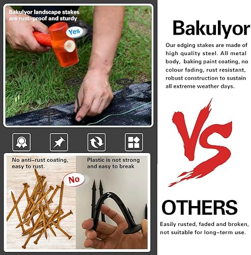 Miniatura 6 de Bakulyor 50 grapas circulares para paisaje, estacas de césped artificial verde de 6 pulgadas, pines de tela de paisaje de calibre 9, picos de césped