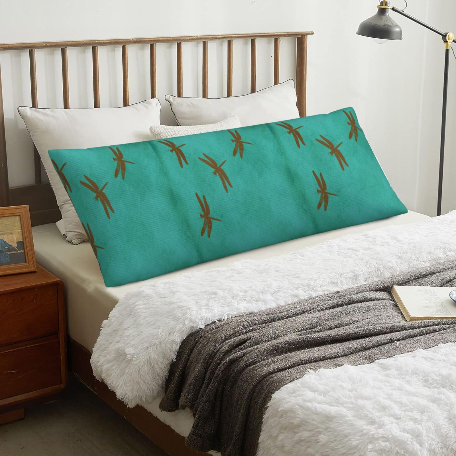 Dragonflies And Teal Coloured, Body Pillow Cover with Zipper,Long Body Pillowcase 20 x 60 in