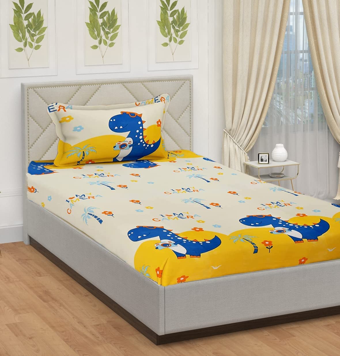 Blenzza Deco™ Glace Cotton Single Bed Reversible Babies 1 Kids Comforter & 1 Single Flat Bed Sheet with 1 Pillow Cover (Design 3) (0 to 8 Years) 1