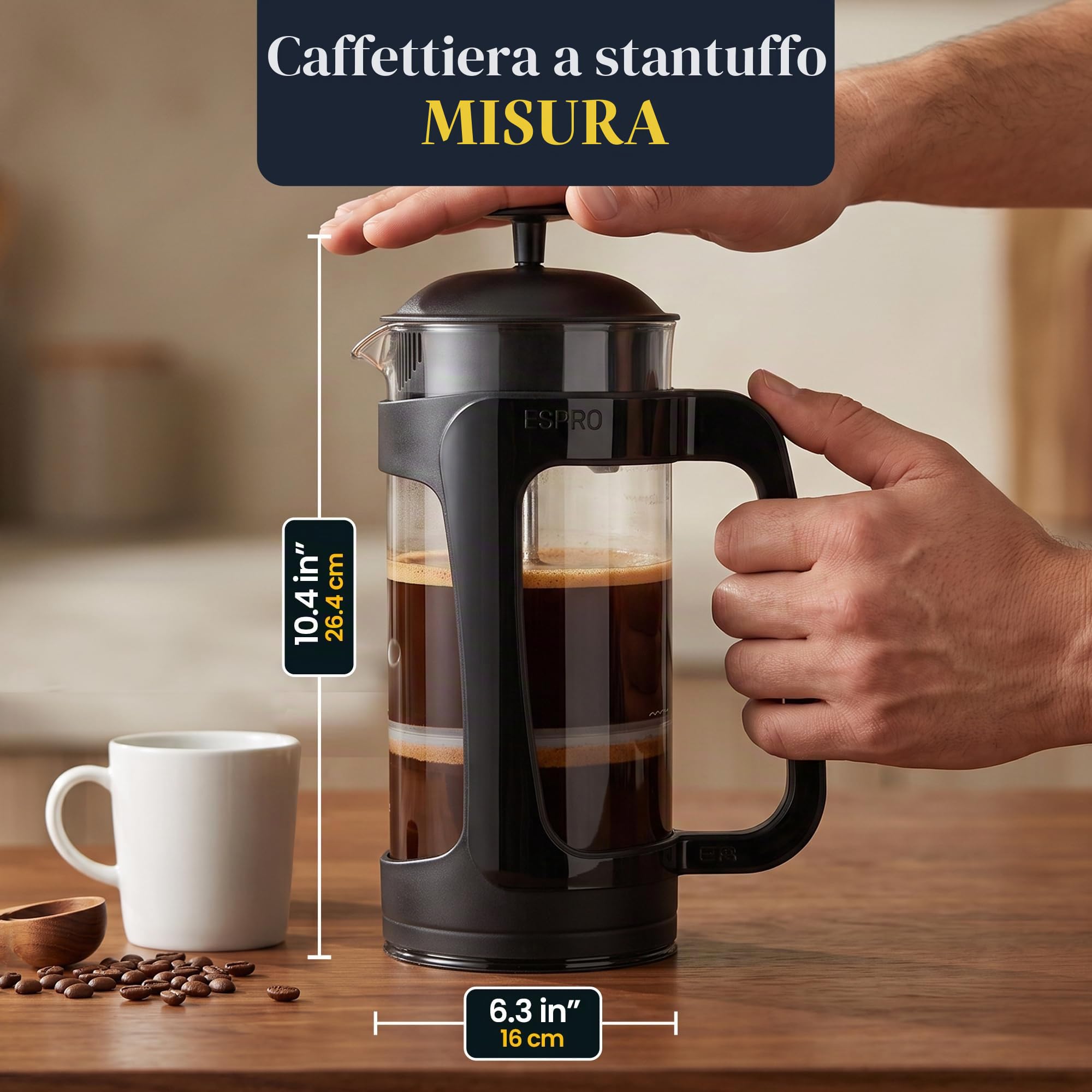 ESPRO 950ml, Schwarz French Press P3-Caraffa per caffè con Funzione Termica, 0,95 Litri, Colore: Nero, 1 l