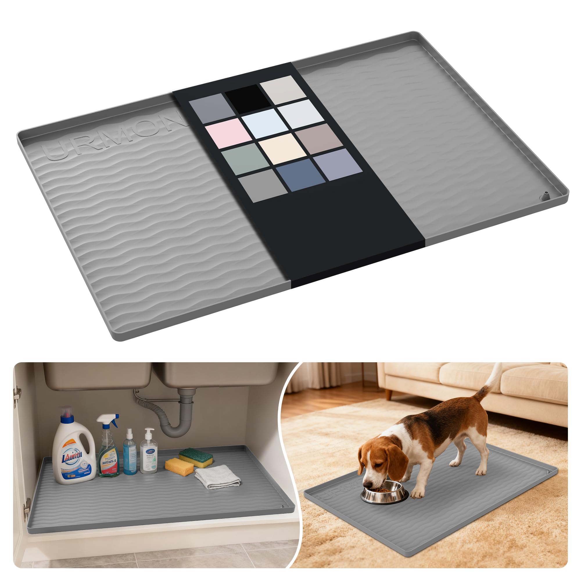 URMONA Waterproof Silicone Under Sink Mat, 28 x 19 in, Flexible Shelf Liner