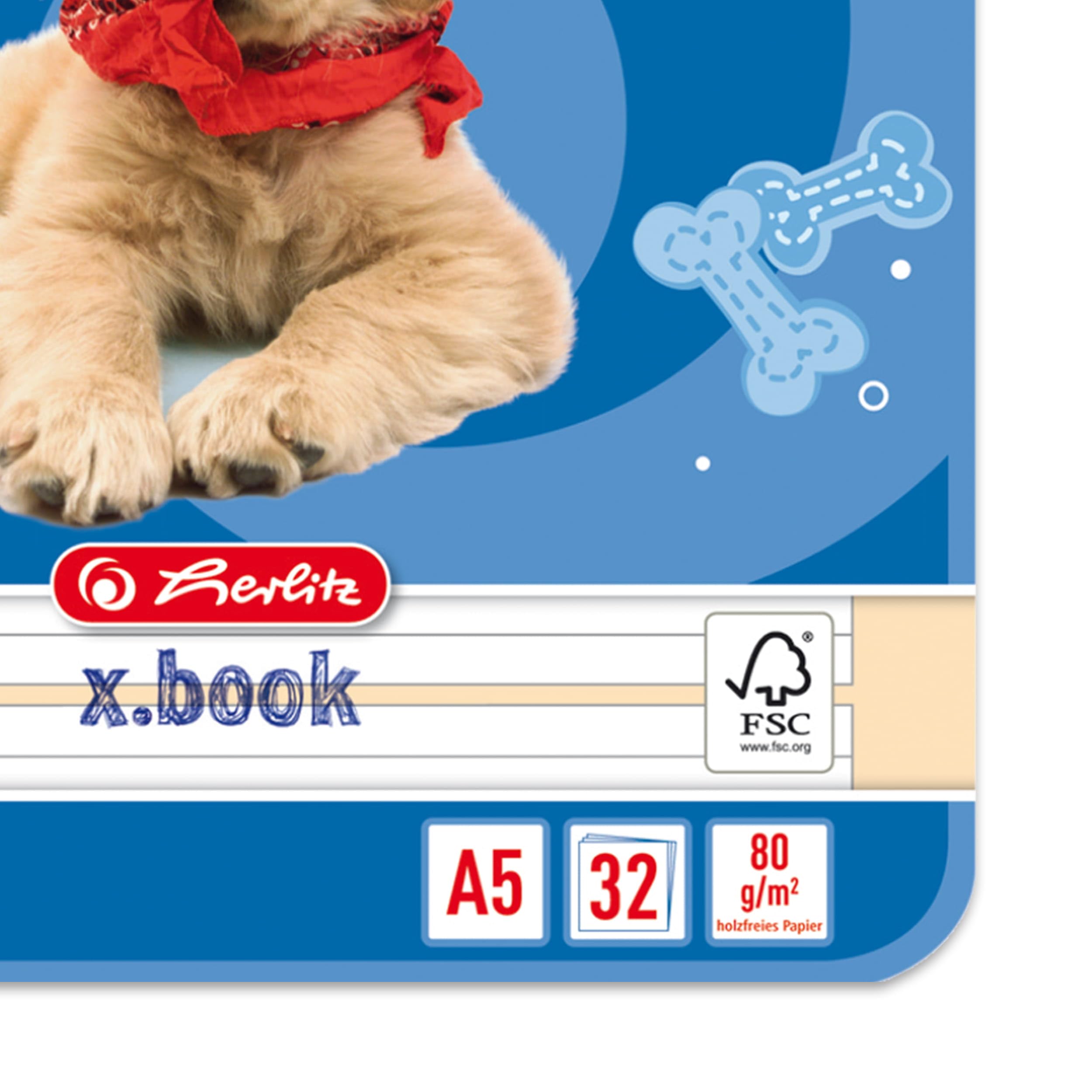 Herlitz 11387081 zeszyt A5, liniatura 01, 32 arkusze, FSC Mix, 5 sztuk