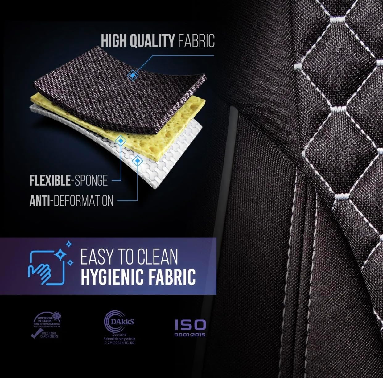 Seat Cover – Compatible with Freightliner Cascadia Semi Trucks – OEM Stock 33 Inch High-Back Seat Cover – Premium Corduroy Fabric, 2-Piece Design, Durable, Easy to Install (Black/Grey)