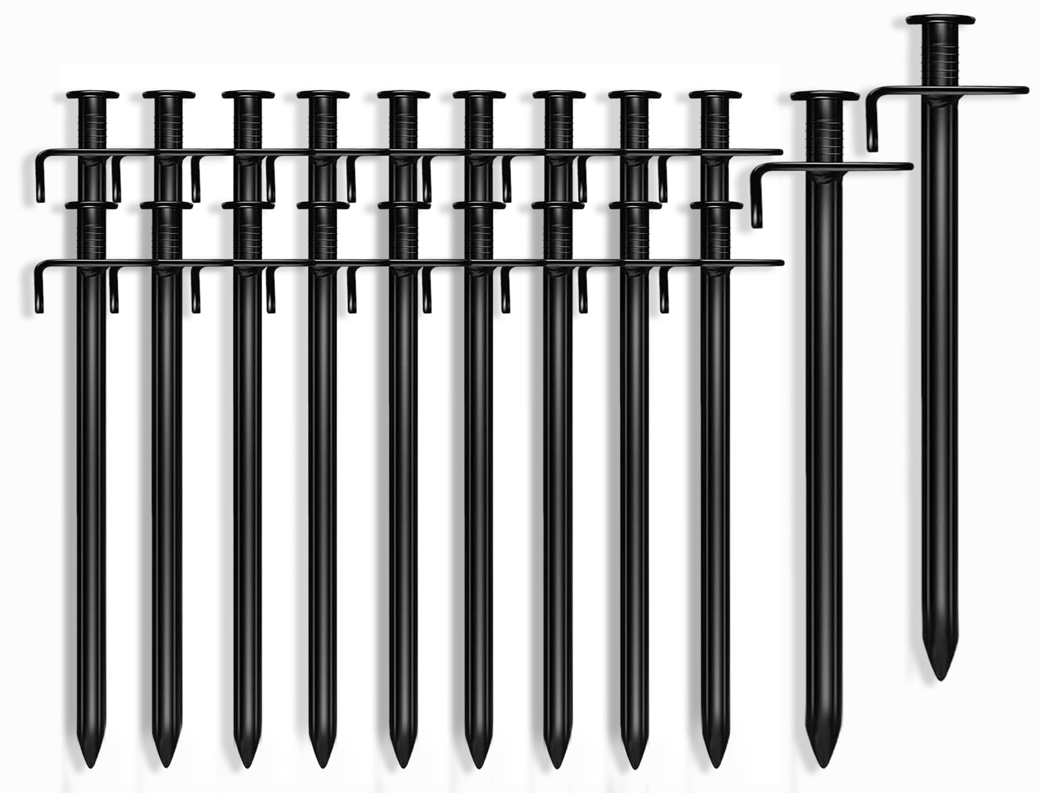 Nexboraque Confezione da 20 picchetti da tenda resistenti, 20 cm, picchetti da campeggio in metallo nero, picchetti per tenda, teloni, infrangibili e flessibili