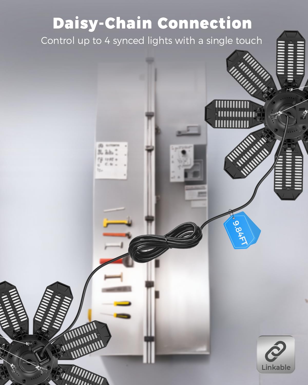 2 Pack Motion Sensor Garage Light Plug in - 25000LM Motion Sensor Shop Light with 8 1 LED — view 4