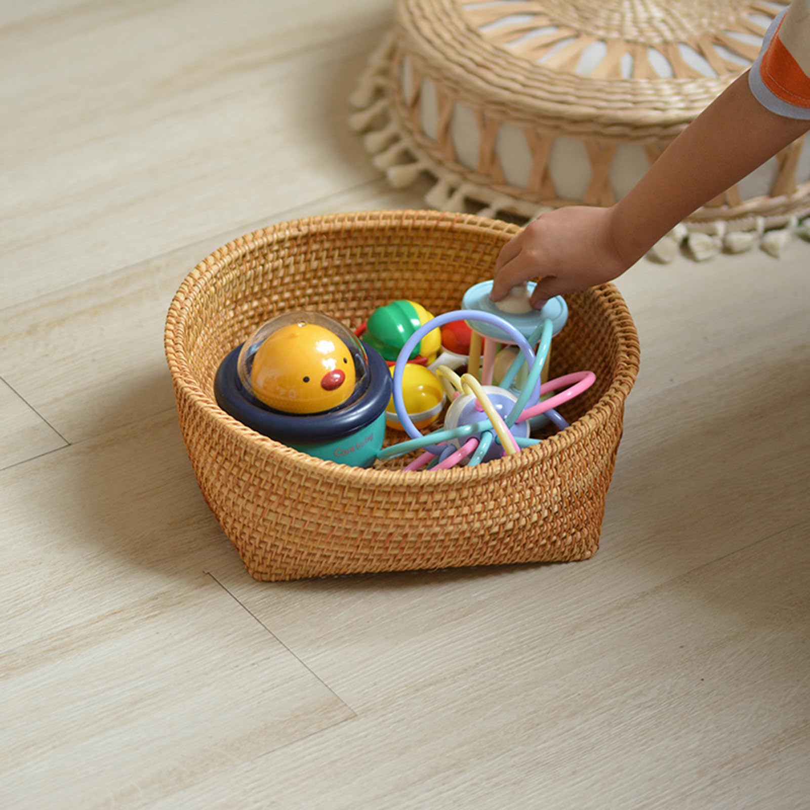 Set di cestini in Rattan Intrecciato a Mano 3 Pezzi da Soggiorno Scaffale da Cucina Organizzazione Cestini per la conservazione del Pane per Cibo da Picnic,Marrone