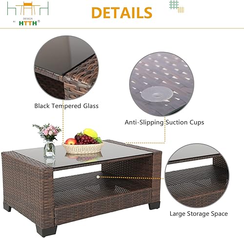 Miniatura 4 de HTTH Juego de muebles de patio de 7 piezas para exteriores, sofá de conversación de mimbre de ratán, juegos seccionales de jardín con cojines