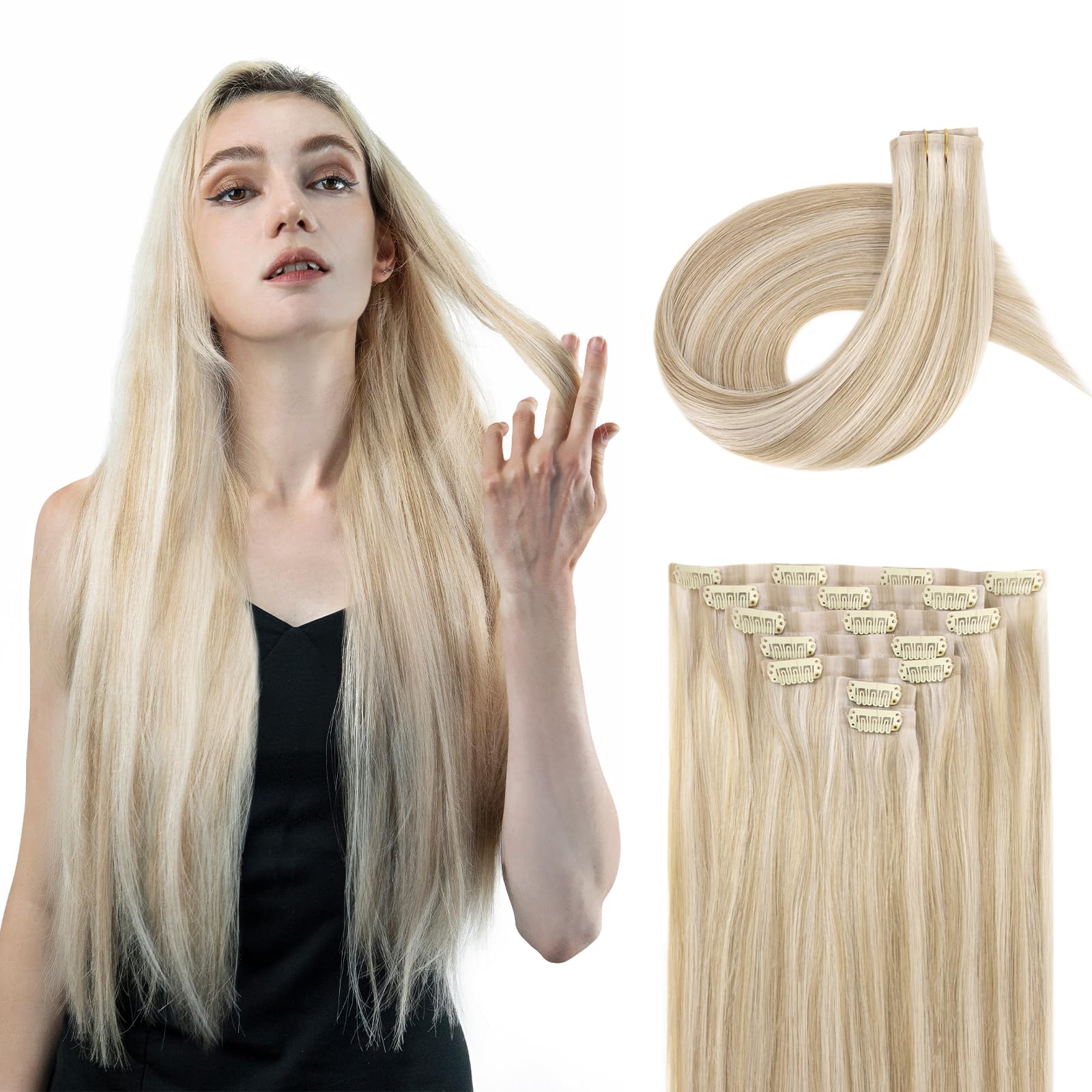 SOBEAUTY Clip in Hair Extensions, 100% Real Human Hair Remy Natural Volume Hair Extensions