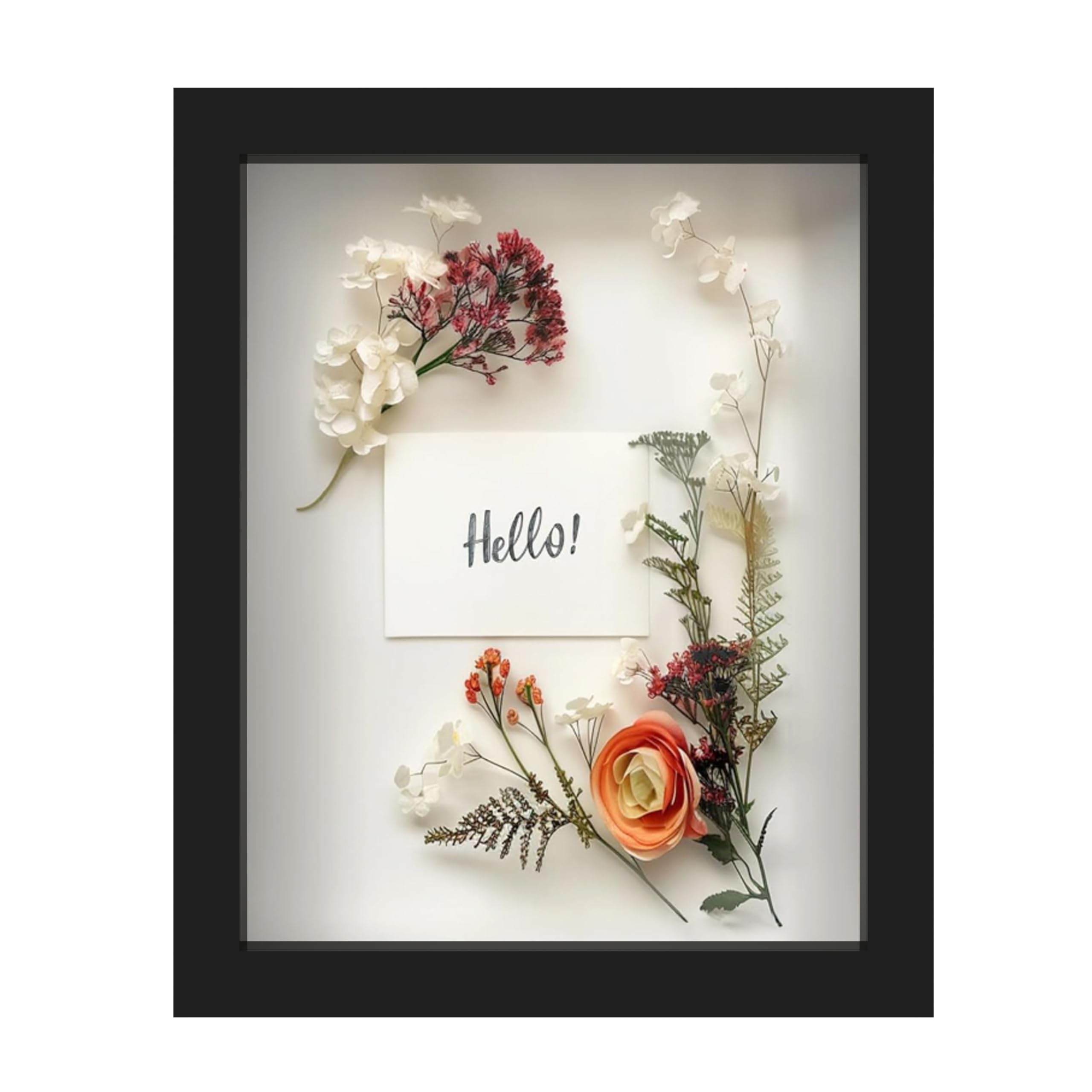 FrameWorks 8 x 10 inch black wooden frame, soft felt back, tempered glass and elegant white ball push pins included