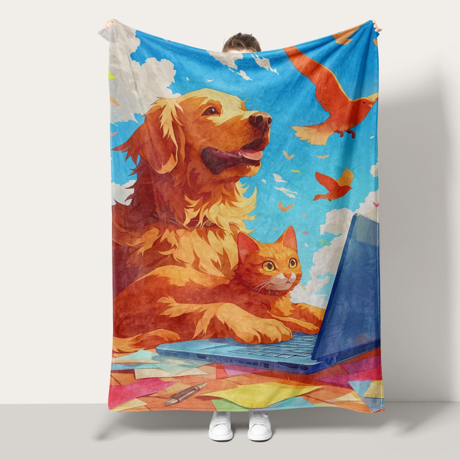 Couverture labrador et chat jeté de canapé en polaire douce pour décoration de maison