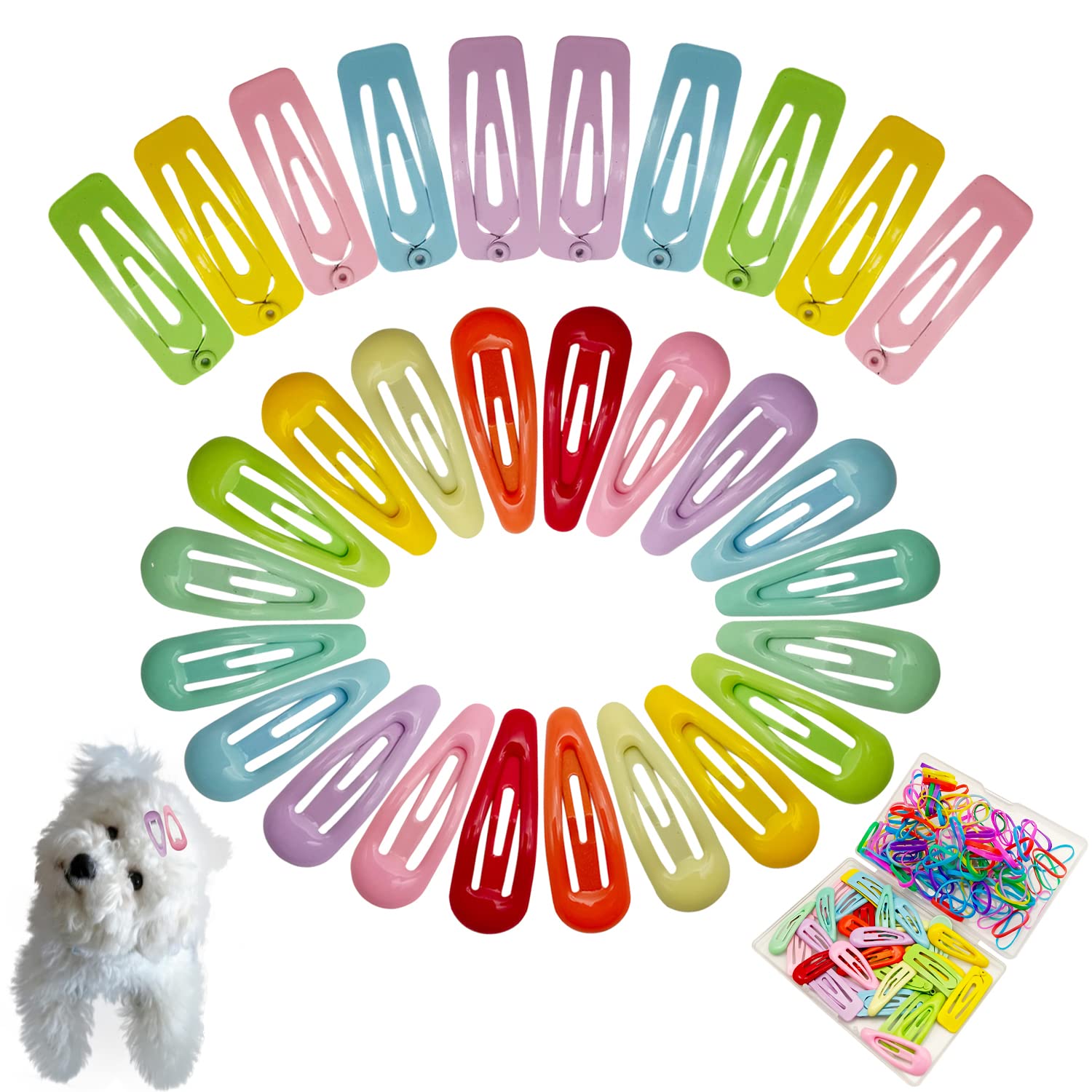 BENSEAO Dog Hair Clips Pet Hairpin Hair Accessories for Dog Cat Puppy Girl, 30 Piece Hair Clips, 100 Rubber Bands, Pet Accessories Storage Box