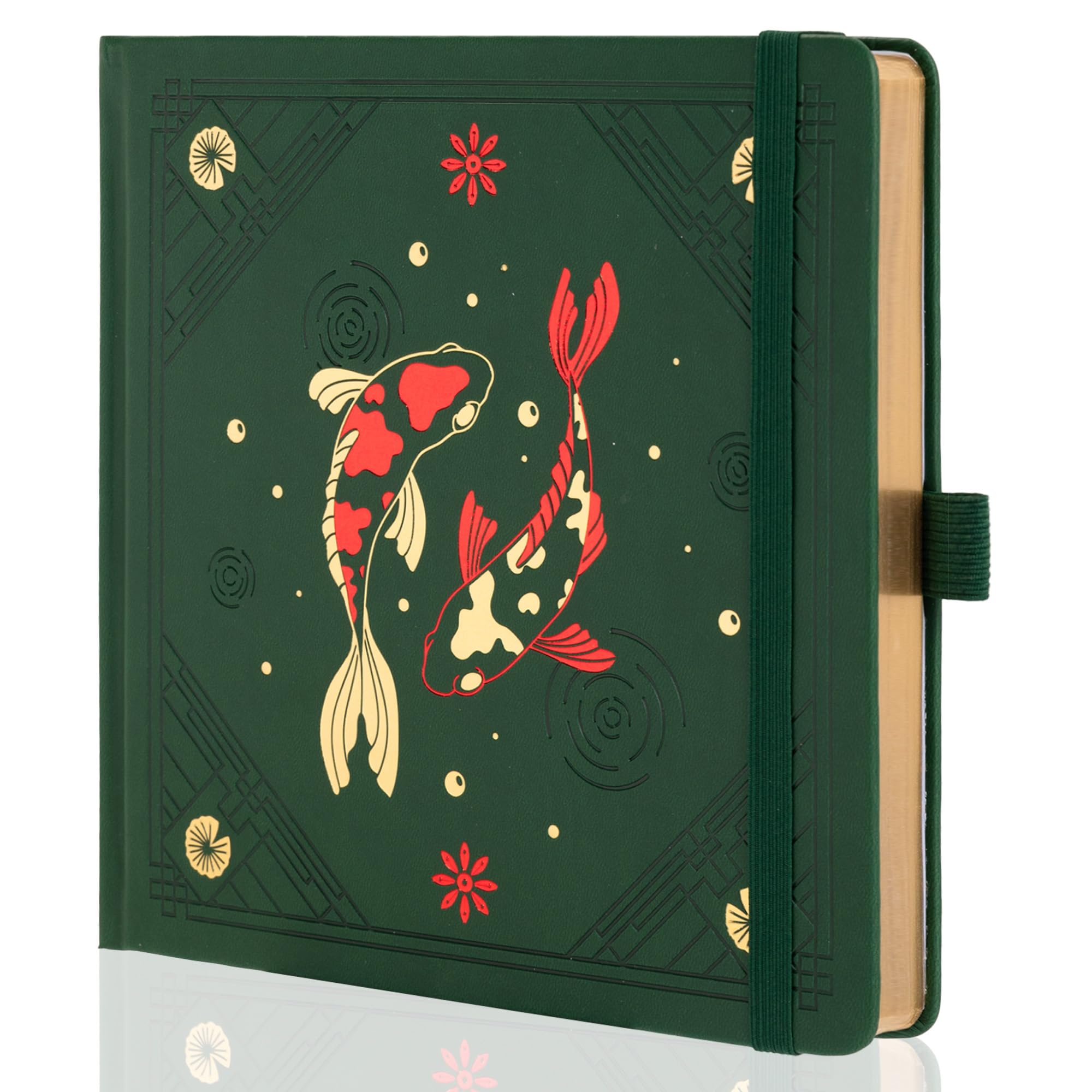 TIEFOSSI Square Dotted Journal Notebook, Aesthetic journal for Women & Men with Koi Fish Cover, Hardcover Notebook with Ribbon, Dot Journals for Writing, Drawing, Planning