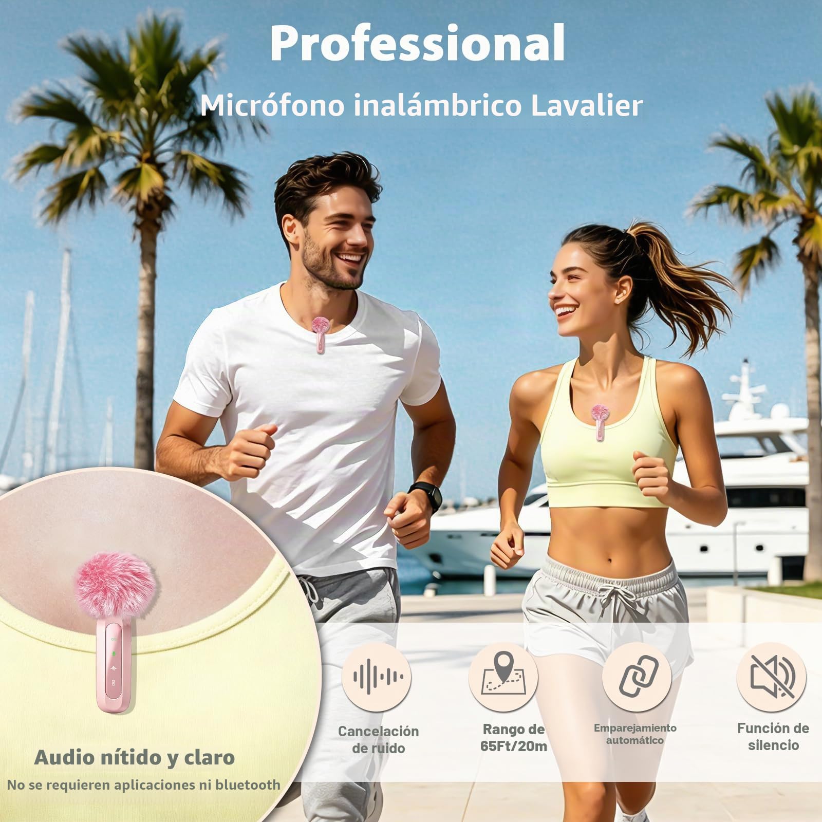 Micrófono Rosa para iPhone y Conector USB-C, micrófono lavalier con cancelación de Ruido, Pantalla LED y Clip Giratorio, Ideal para vlog, TikTok y creación de Contenido