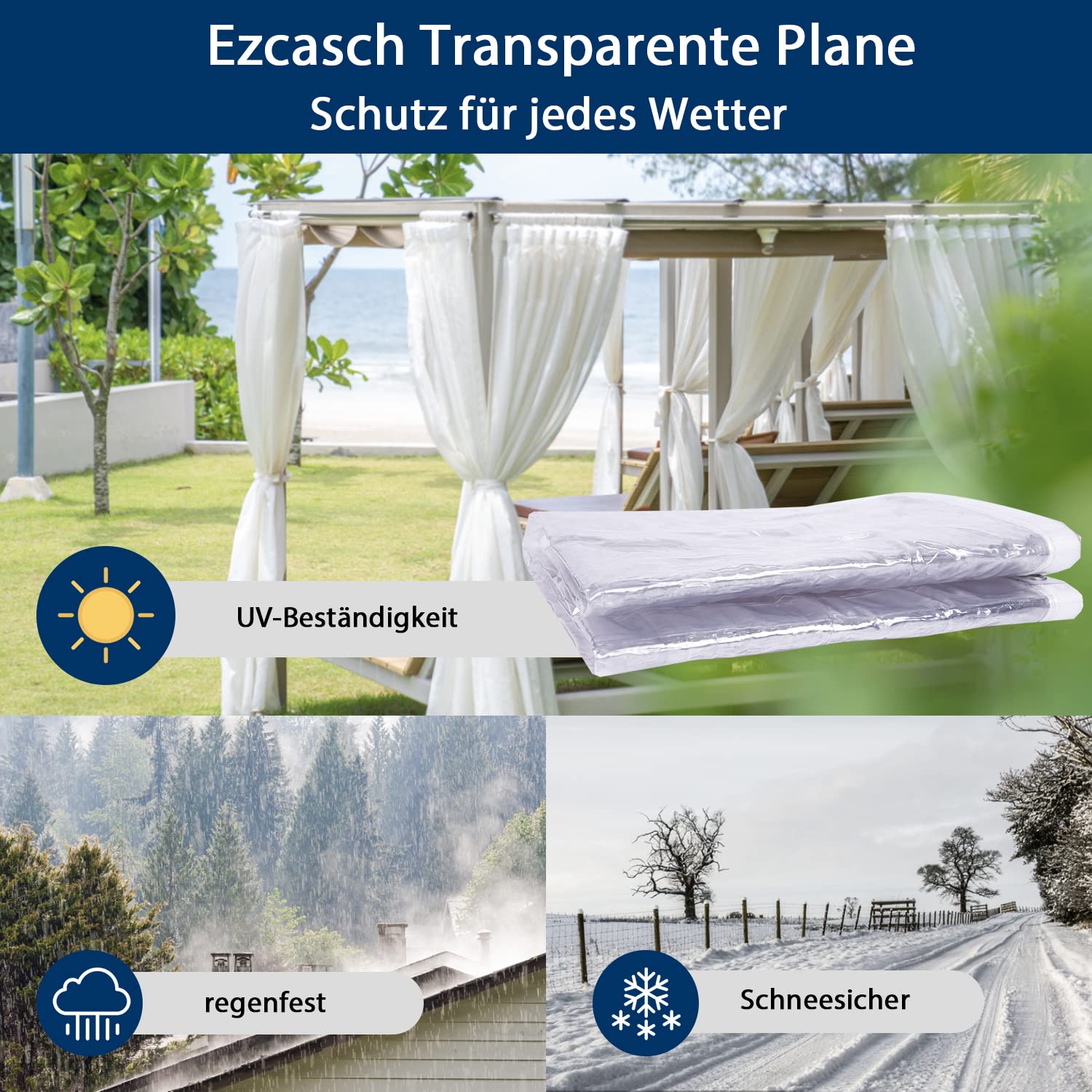 Plane mit Ösen Transparent Nach Maß, 2.1x2.5m Durchsichtig 420g/m² Abdeckplane Wasserdicht, Anpassbar Innerhalb von 8x8m, 0.35mm Dick Plane für Außenbereich mit Schnüre und Bänder