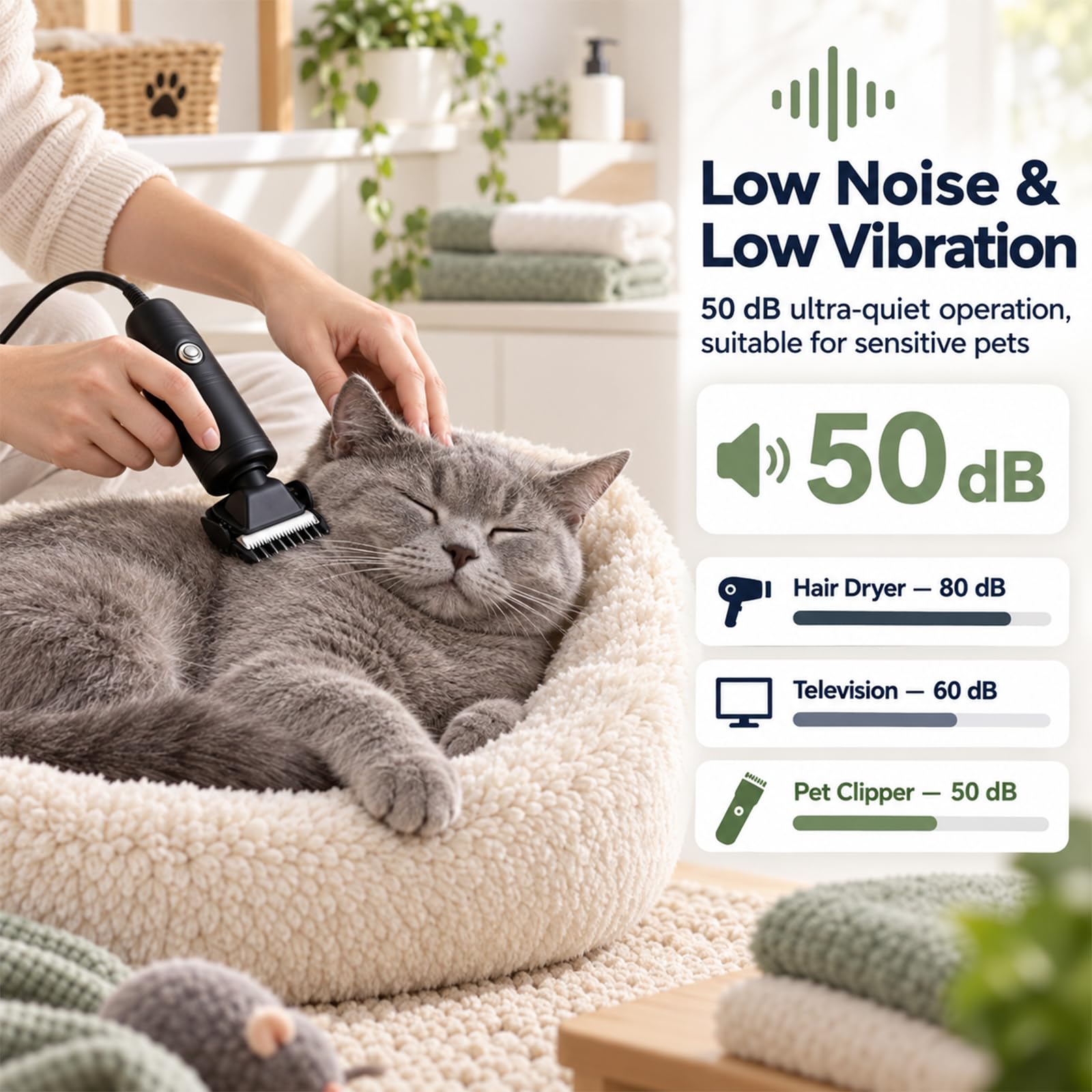 Tosatrice per Cani 200W, Tosatrice Silenziosa per Gatti con 2 Pettini Guida