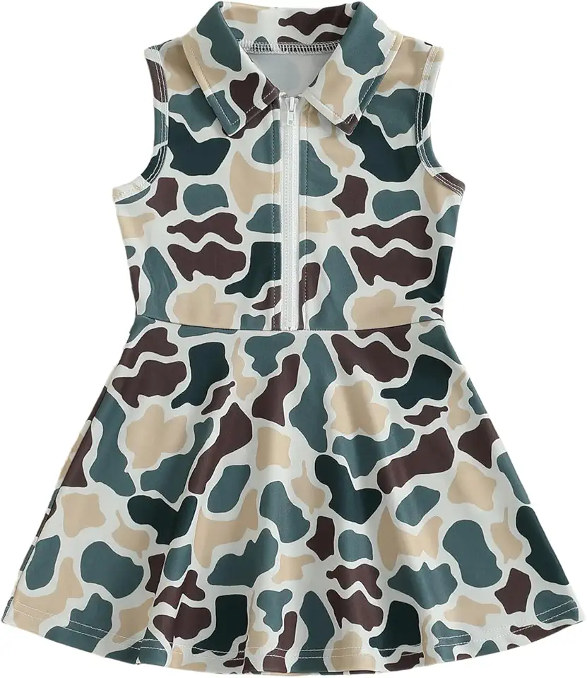 Fsoanhms Toddler Baby Girl Dress Kid Polo Dress Girls Golf Cart Outfit Zipper Ruffle Sleeveless A-line Dresses Summer Clothes