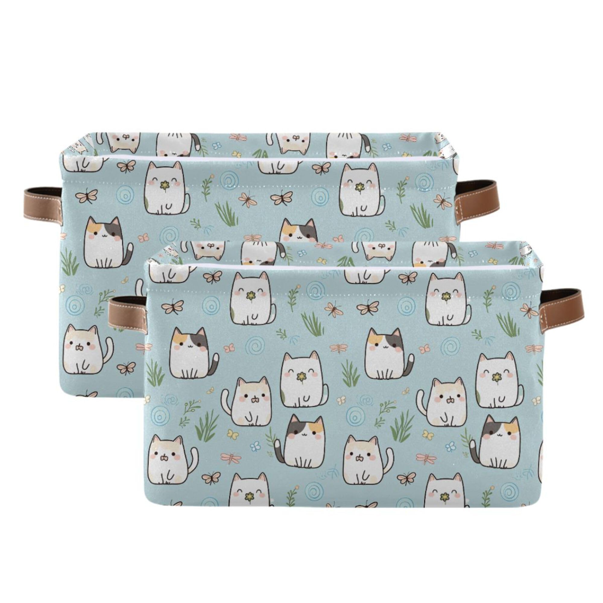 Wamika Cute Cats Storage Basket Fabric Storage Bin Laundry Baskets, Funny Cat Kitty Foldable Storage Boxes Organizer Bag for Baby Cloth Dog Toy Book Storage Cubes Shelf Closet Basket 16×12×8 Inches