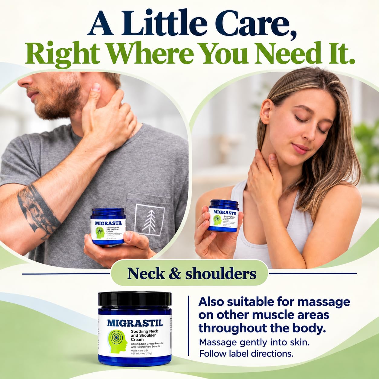 Basic Vigor Migrastil Neck & Shoulder Cream. Cooling Comfort for Migraines, Tech Neck & Tension. (4 oz.) Made in The USA. — Amazon image 6