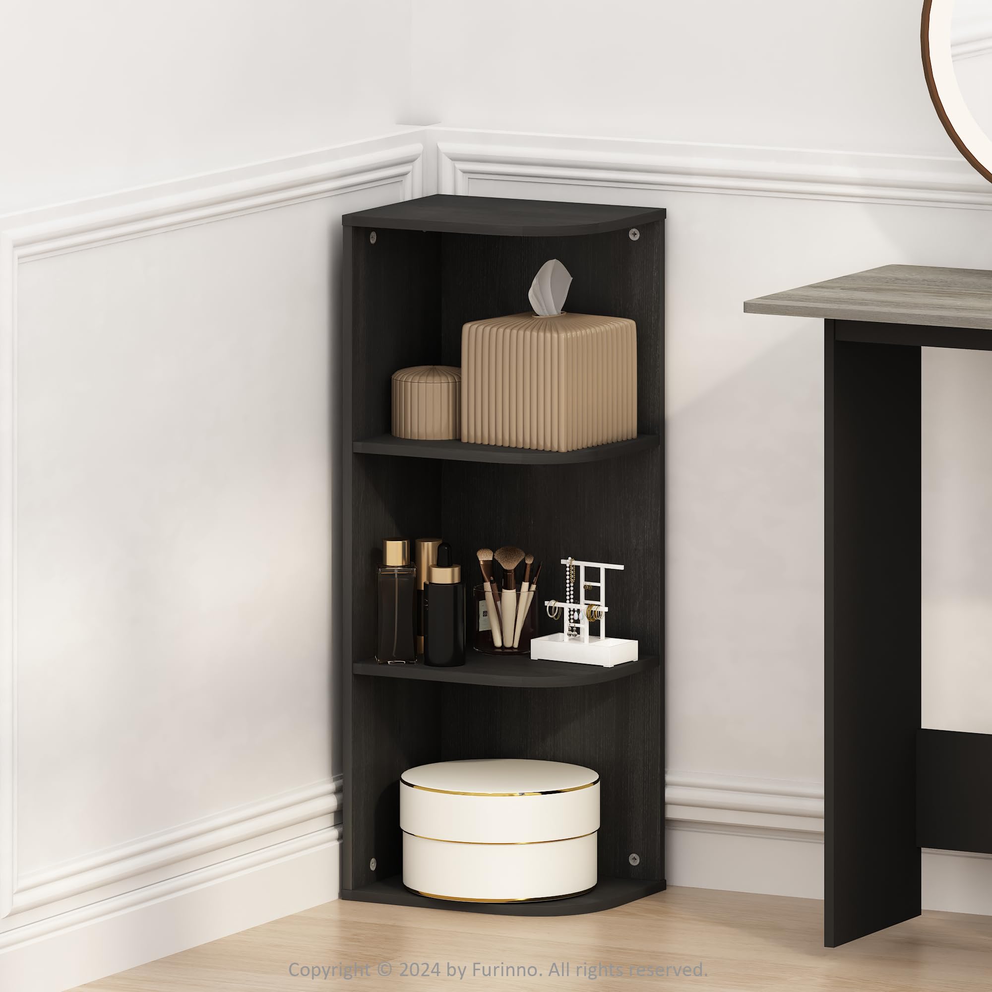 Furinno Reed Corner Shelf, 3-Tier Corner Bookshelf, Book Shelf, Corner Shelves, Storage Rack, for Organization and Storage, Home Office, Living Room,