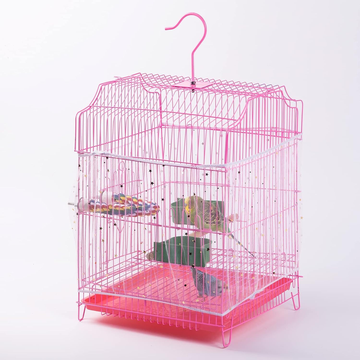 Egzotyczne Klatka dla Kanarków Podróżna Klatka Dla Ptaków Przystawka Małych Papug Lovebirds Parrotlets Zięby Kanarki Wyjmowana Plastikowa Taca Klatka dla Papug(Pink)