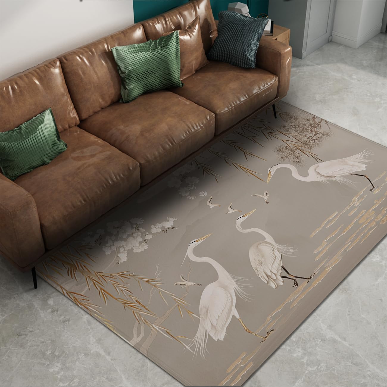 Carpette japonaise fleurs et anches dorées pour salon raffiné