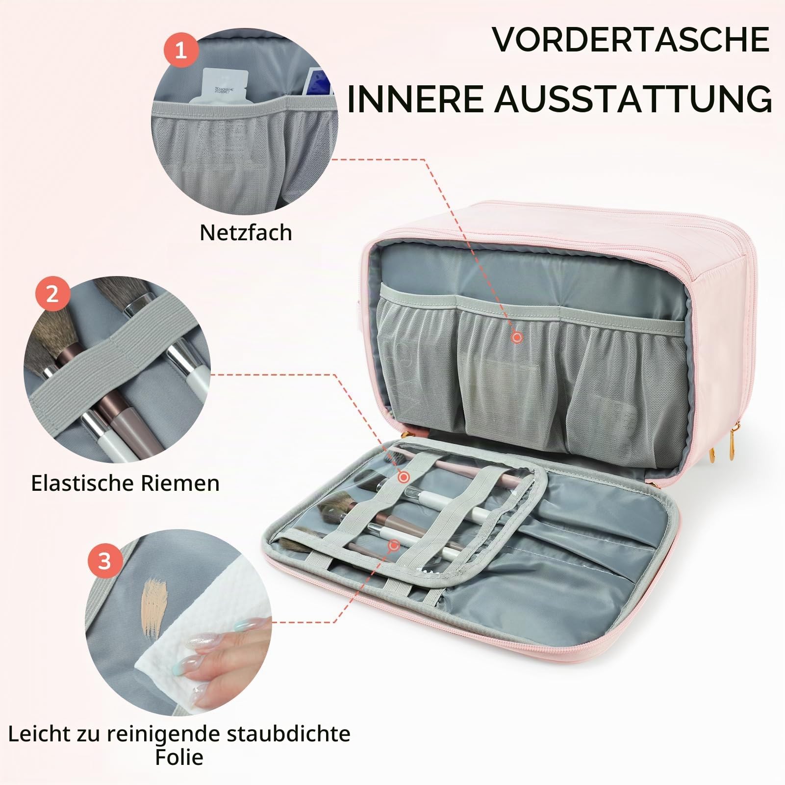 Gloppie Kulturbeutel Damen Kosmetiktasche XXL – Wasserdicht, Groß, Unisex, mit Innenfächern – für Reise, Bad & Alltag, Rosa