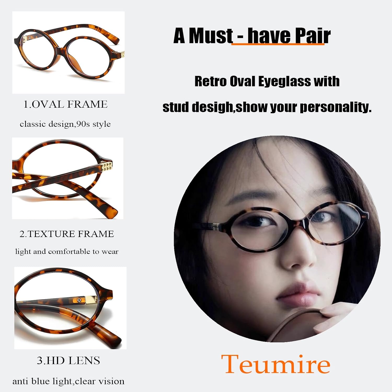 Retro Oval Glasses for Men Women 90s Style Blue Light Blocker Fake Nerd Eyeglasses
