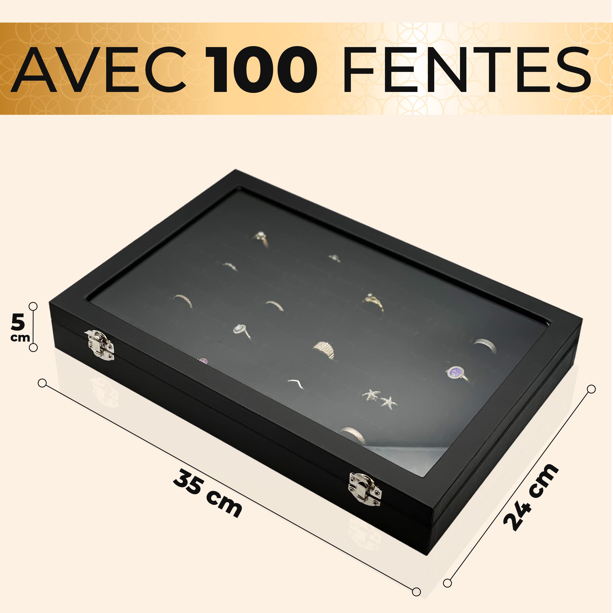 Praknu Boîte pour 100 Bagues en Cuir - Avec Couvercle Transparent - Protection contre la Poussière et les Rayures - Gain de Place