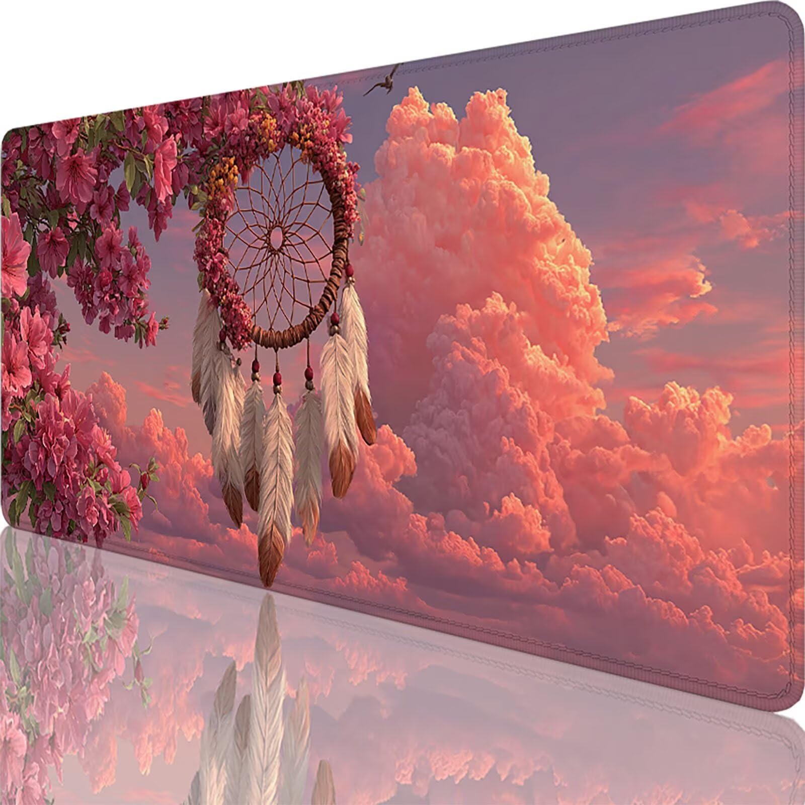 Rosa Alfombrilla Ratón XXL 1600x800x3 mm Grande Alfombrilla Ratón Gaming AtrapaSueños Art con Bordes Cosidos Diseño, Base de Goma Antideslizante Mouse Pad para PC Gaming Protector Escritorio z-7563