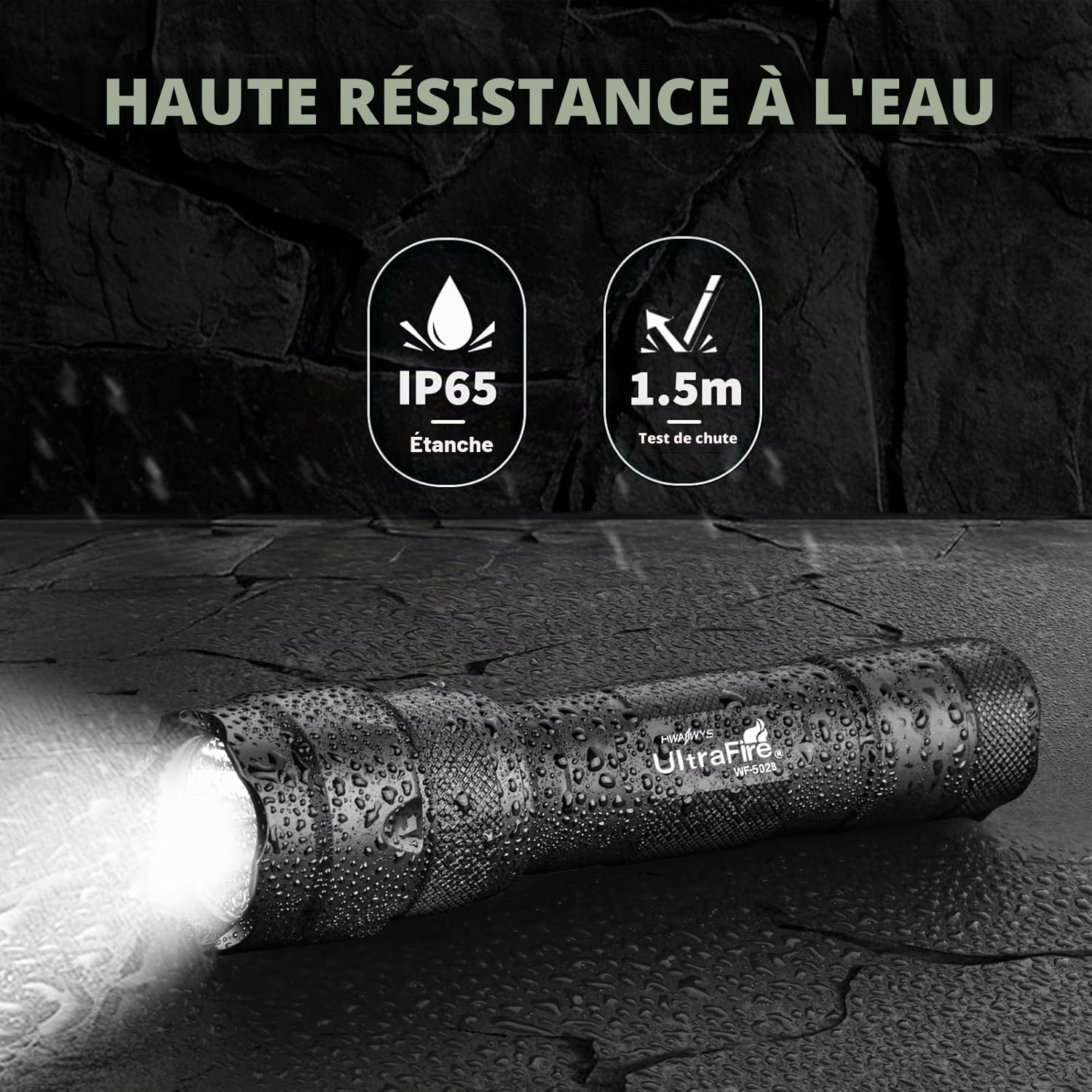Ultrafire WF-502B Torche et Étui à lampe de poche Set, 1000 Lumen LED Torche 1 Mode et Support de lampe de poche avec clip rotatif à 360 degrés