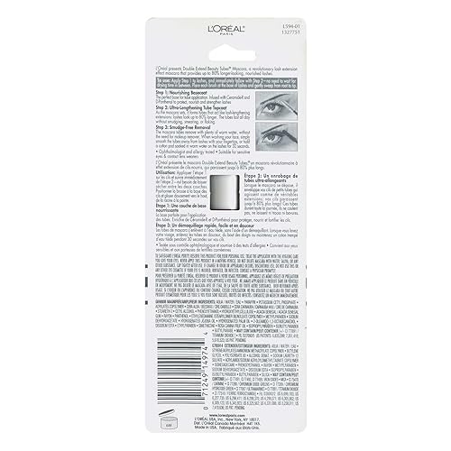 Miniatura 5 de L'Oreal Double Extend Beauty Tube Technology Lash Extension Effect Mascara, negro [570], 1 unidad (paquete de 12)