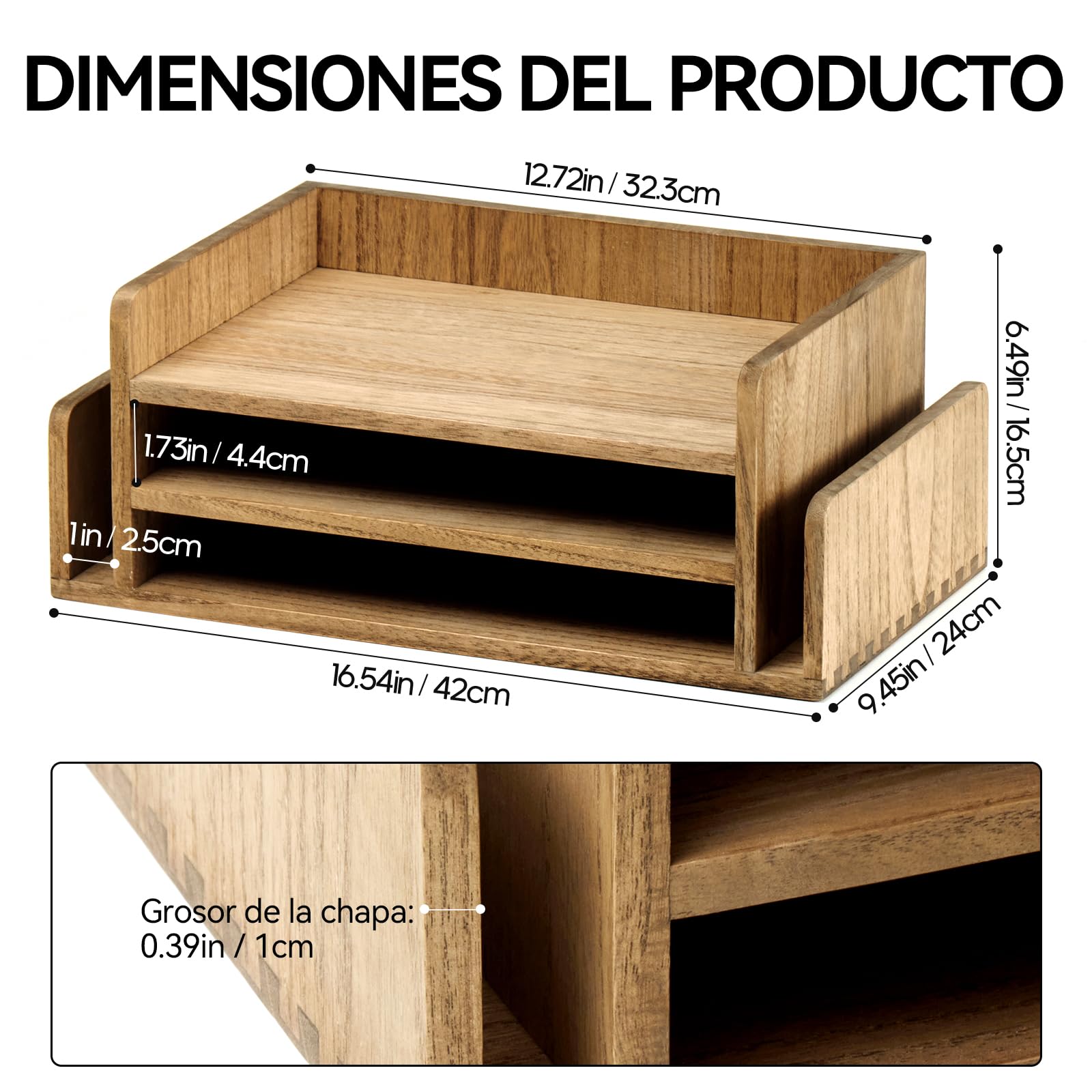 Organizador De Madera Para Escritorio Con 4 Compartimentos Y Cajón | Ideal Para Documentos Y Libros