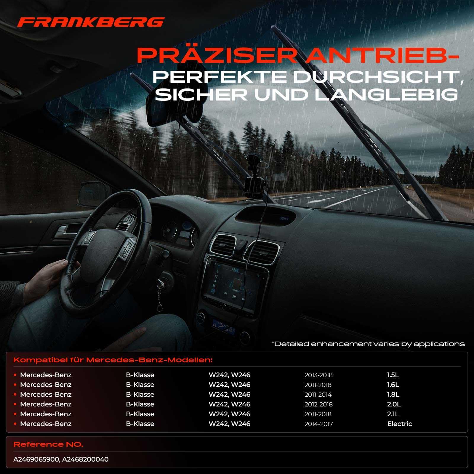 Frankberg Scheibenwischermotor Wischermotor 4-polig Kompatibel mit B-Klasse W242 W246 B160 B160 CDi/d B 80 B180 CDi B180 CDi/d B200 B200 CDi B200 CDi/d Replace# A2468200040