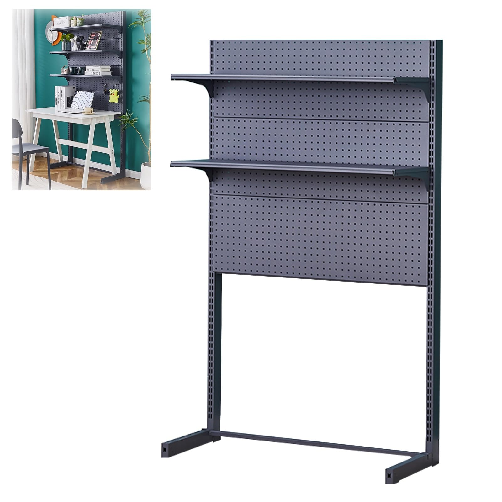 Pannello Portautensili Scrivania, Pegboard Autoportanti, Ripiani Regolabili In Altezza, Pannello Forato Metallo, Pannello Porta Attrezzi Grandi (Color : Negro, Size : 92x165cm/36.2x65in)