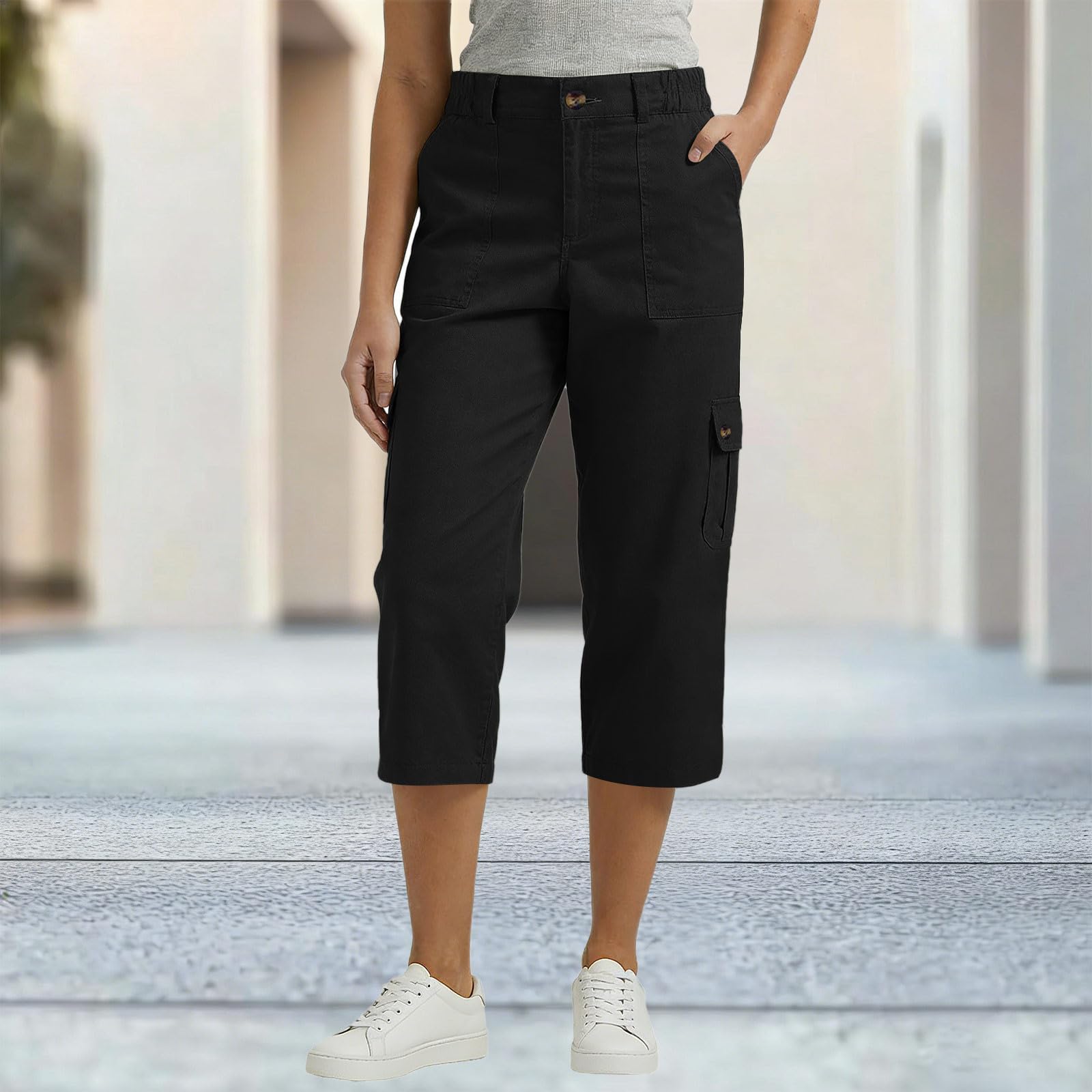 Pantalones Cargo Mujer Capri Pantalón 3/4 Largo Ligero Verano Outdoor Pantalones de Senderismo Transpirable con Bolsillo Cremallera Shorts Cargo de Verano Ligeros Deportes