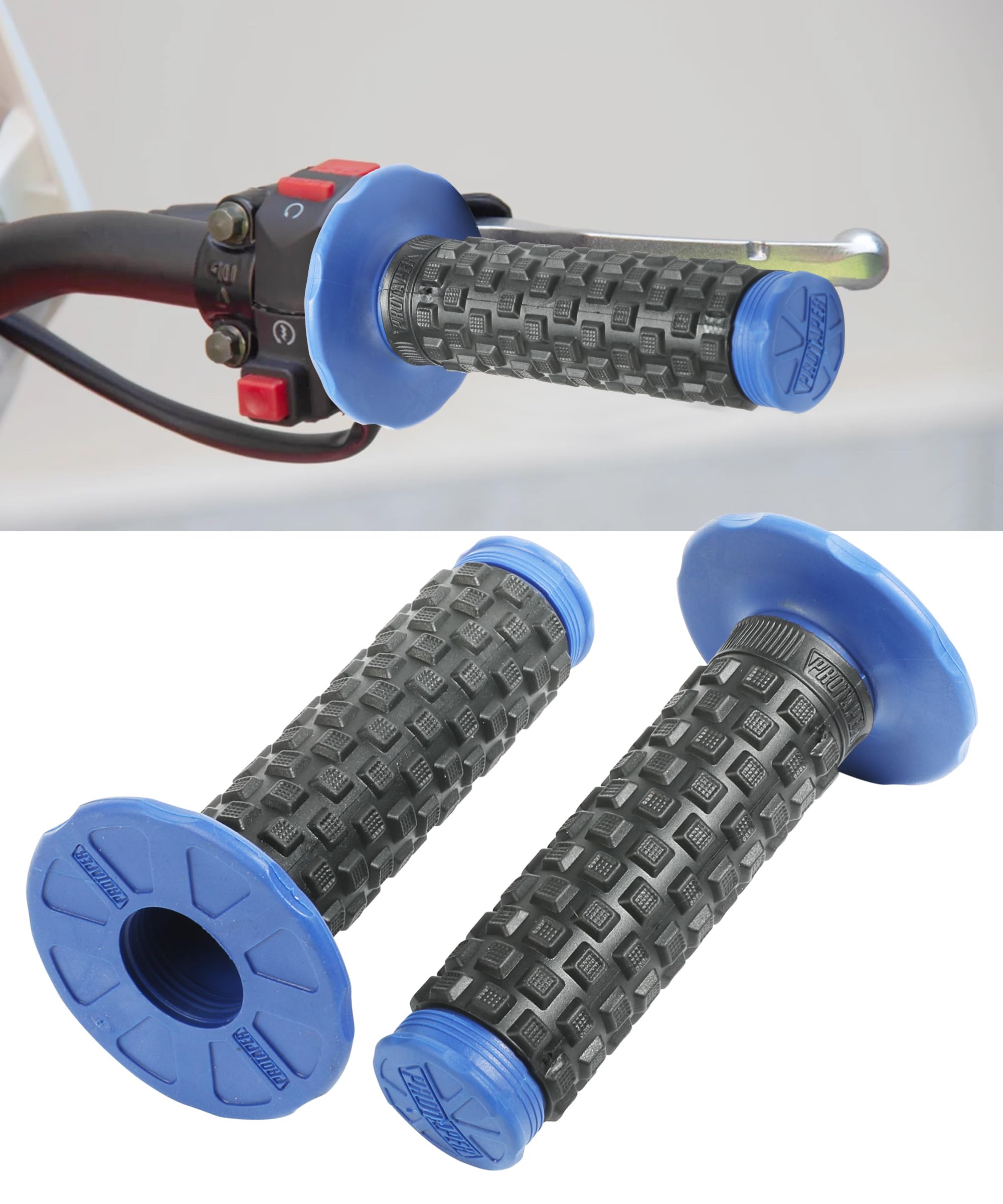 7/8" Dirt Bike Grips - Anti-Slip Rubber Pillow Motorcycle Hand Grips, Blue