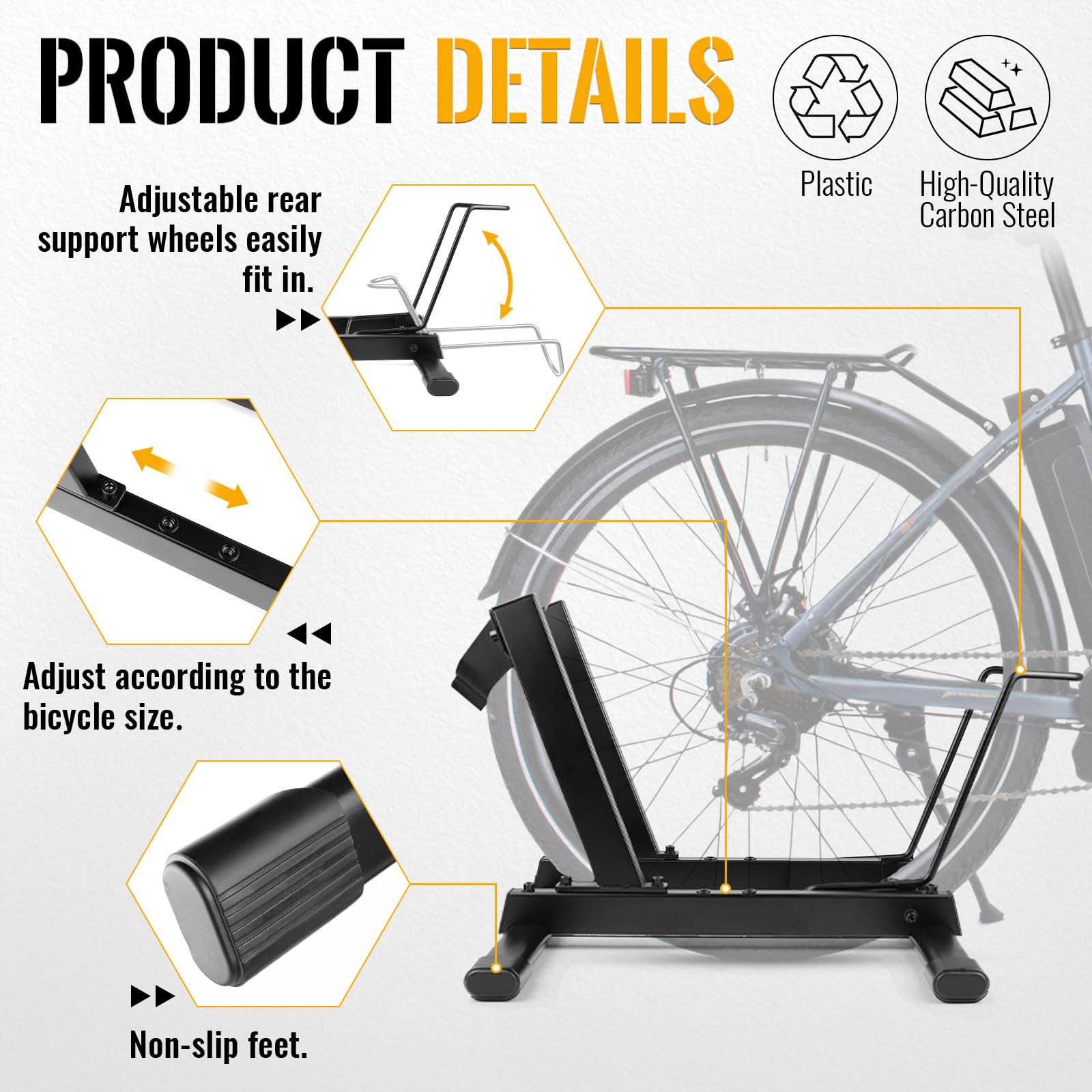 MEGHNA Béquille de vélo électrique professionnelle - Support stable pour VTT 20"-29" E-MTB, VTT et vélos de route 700C avec largeur de pneu jusqu'à 4,0" - Idéal pour garage, maison et magasin de vélo