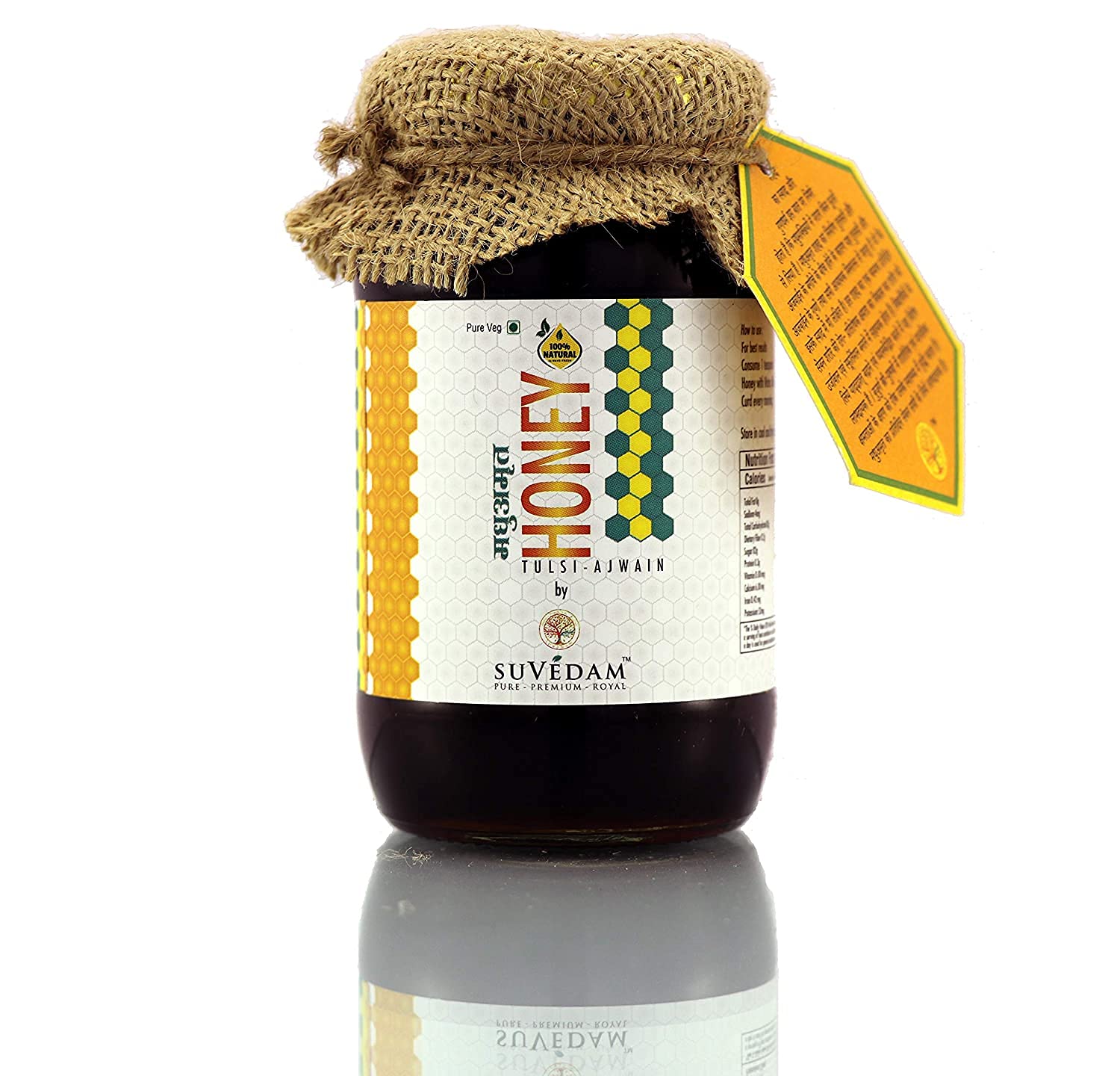 SuVedam Madhuamrit Raw Natural Ayurveda Recommended Unprocessed Unfiltered Unpasteurized No Sugar Adulteration Natural Tulsi Forest Flower Honey with Ajwain Flavor (500gm, Pack of 1)