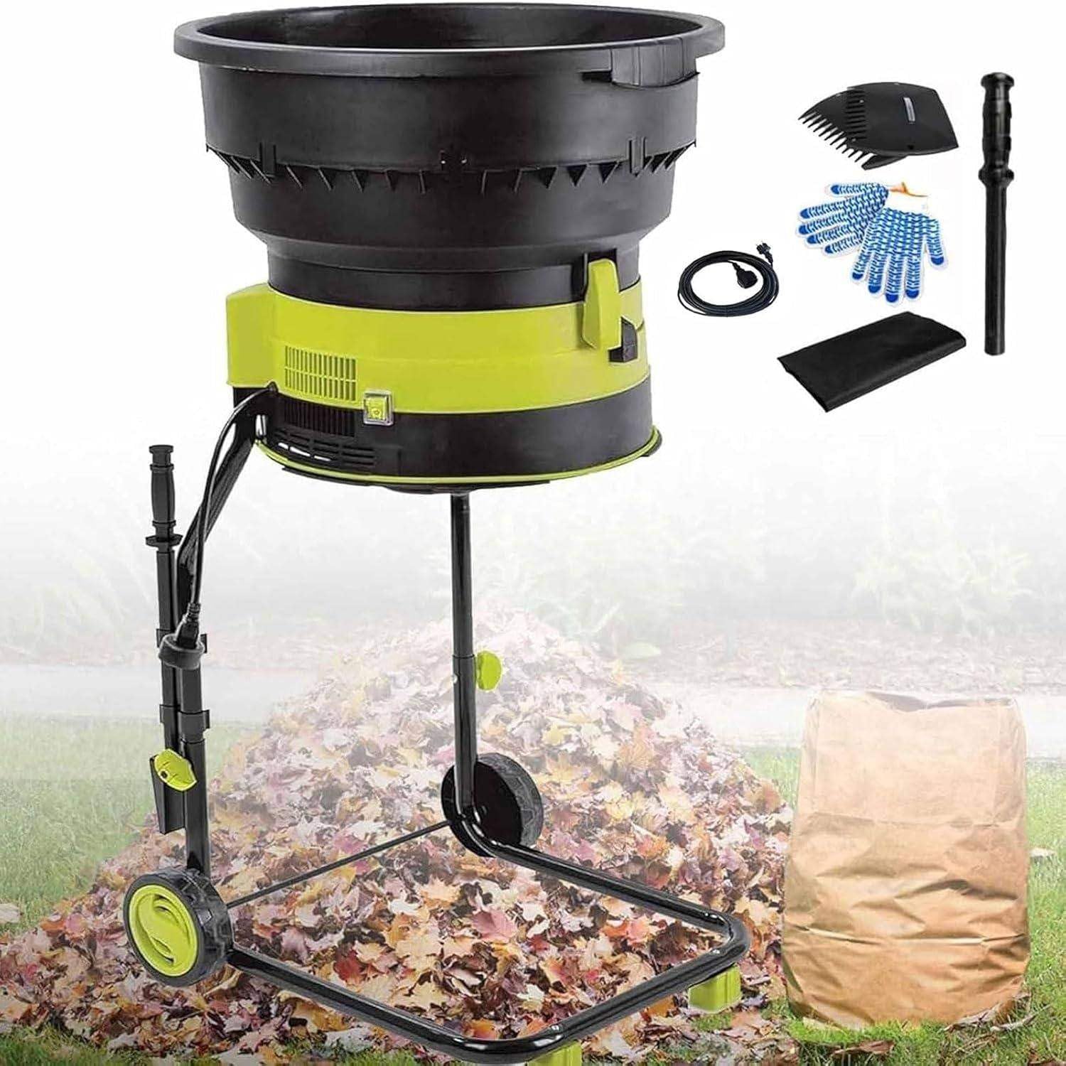 Trituradora eléctrica de hojas, trituradora de abono de 2500 W, trituradora de jardín de 8000 RPM con ruedas y bolsa de almacenamiento para limpieza de patio, compostaje de 50 mxcable de alimentación