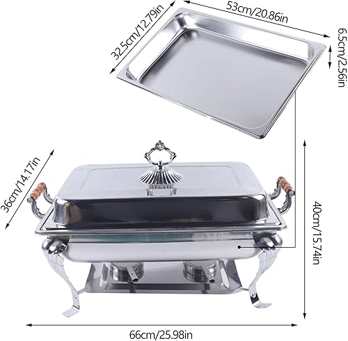 Miniatura 9 de Juego de platos para bufé, recipiente de calentamiento de acero inoxidable, calentador de alimentos, aislamiento de alimentos, rectangular, tamaño