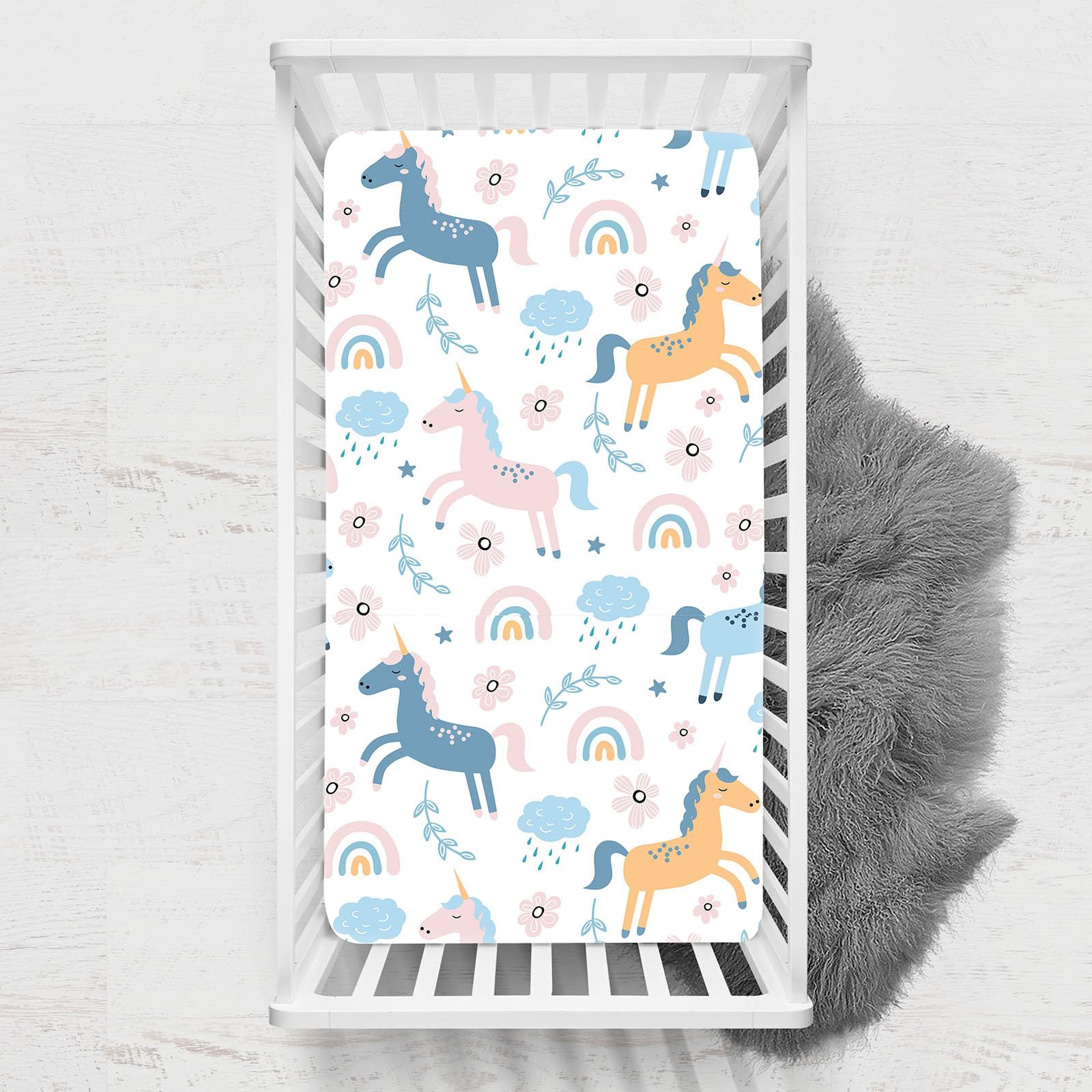 Odot Cot Bed Sheets, Unicorn Print Bedside Cribs Fitted Sheets, Baby Bed Sheets Microfiber Cot Bed Mattress Protector, Bassinet Sheets, Easy Care Soft and Dureable (33x75 cm,White)
