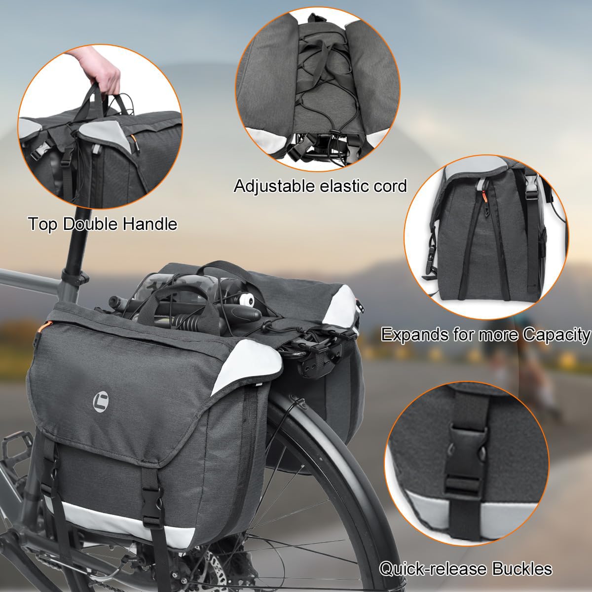 35L Alforjas Bicicleta Bolsa Alforjas Impermeables para Bicicleta, Bolsa de Portaequipajes con Cubierta Reflejante