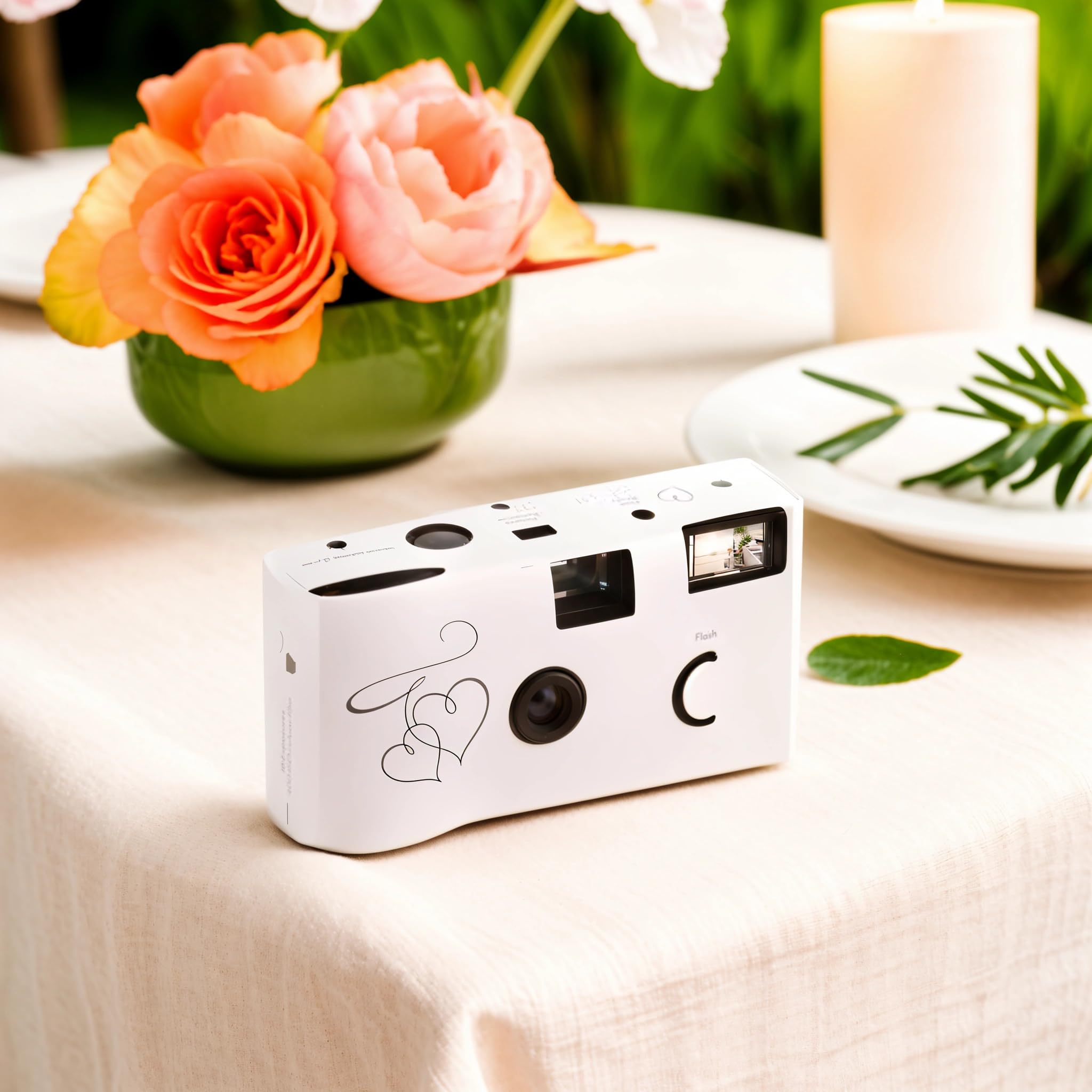 Weddingstar Lot de 10 appareils photo jetables avec flash – Appareil photo à usage unique pour mariage ou fête – Cœurs enchantés argentés