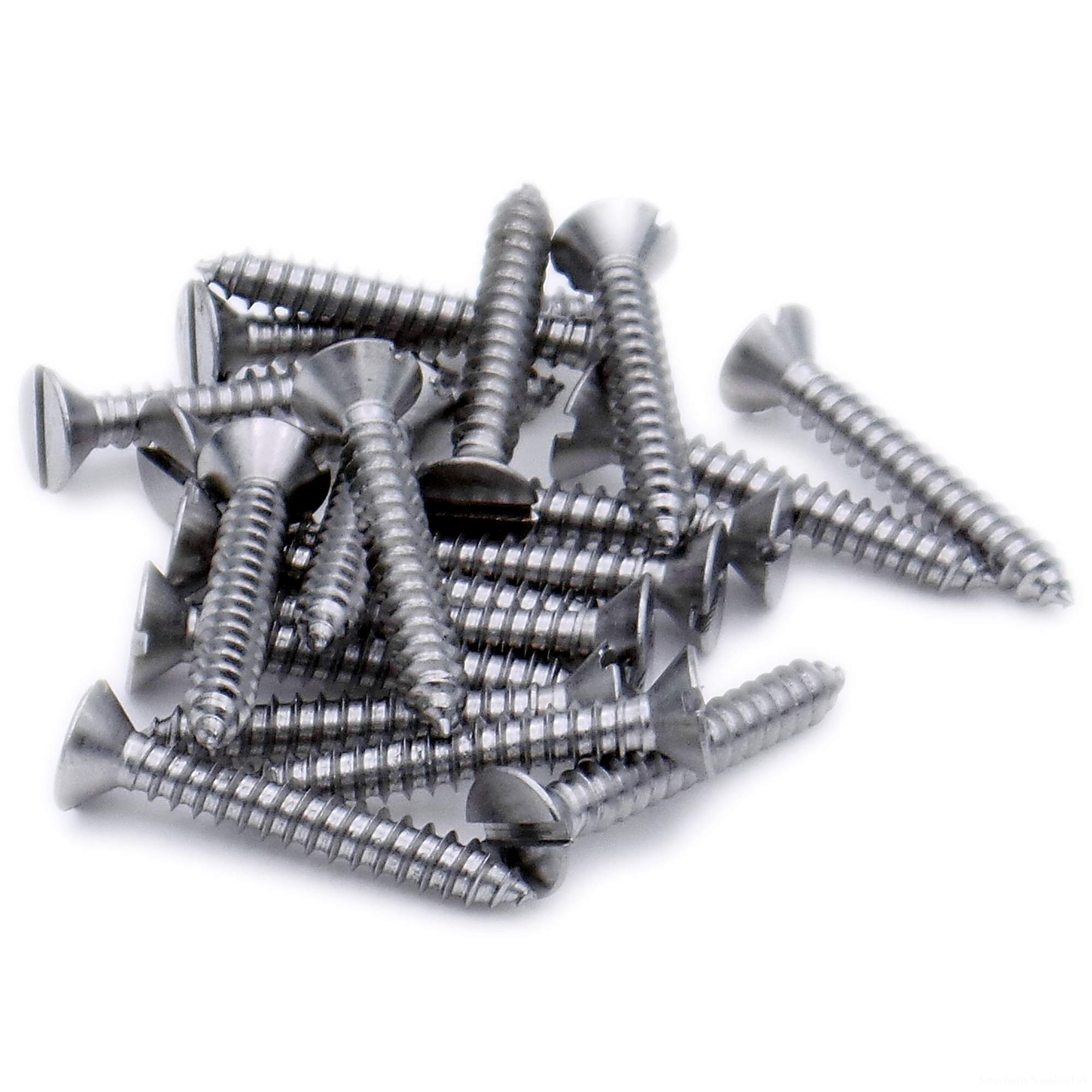 Singularity Supplies Silver No.6 X 0.375 (3.5Mm X 9.5Mm) Slot Countersunk Self-Tapping Screw - Stainless Steel (A2) (Pack Of 20)